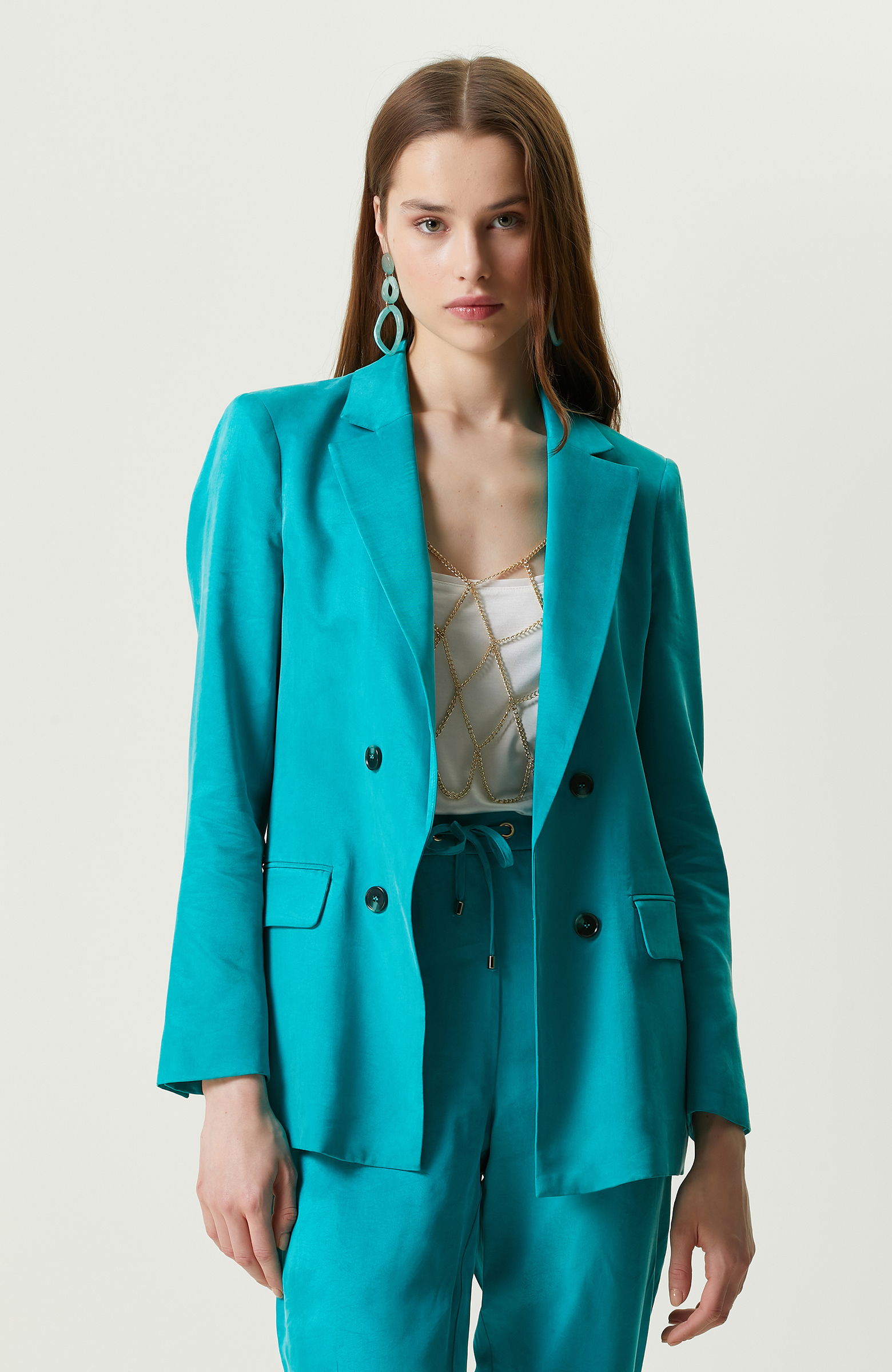 Ördek Başı Yeşil Dokuma Blazer Ceket