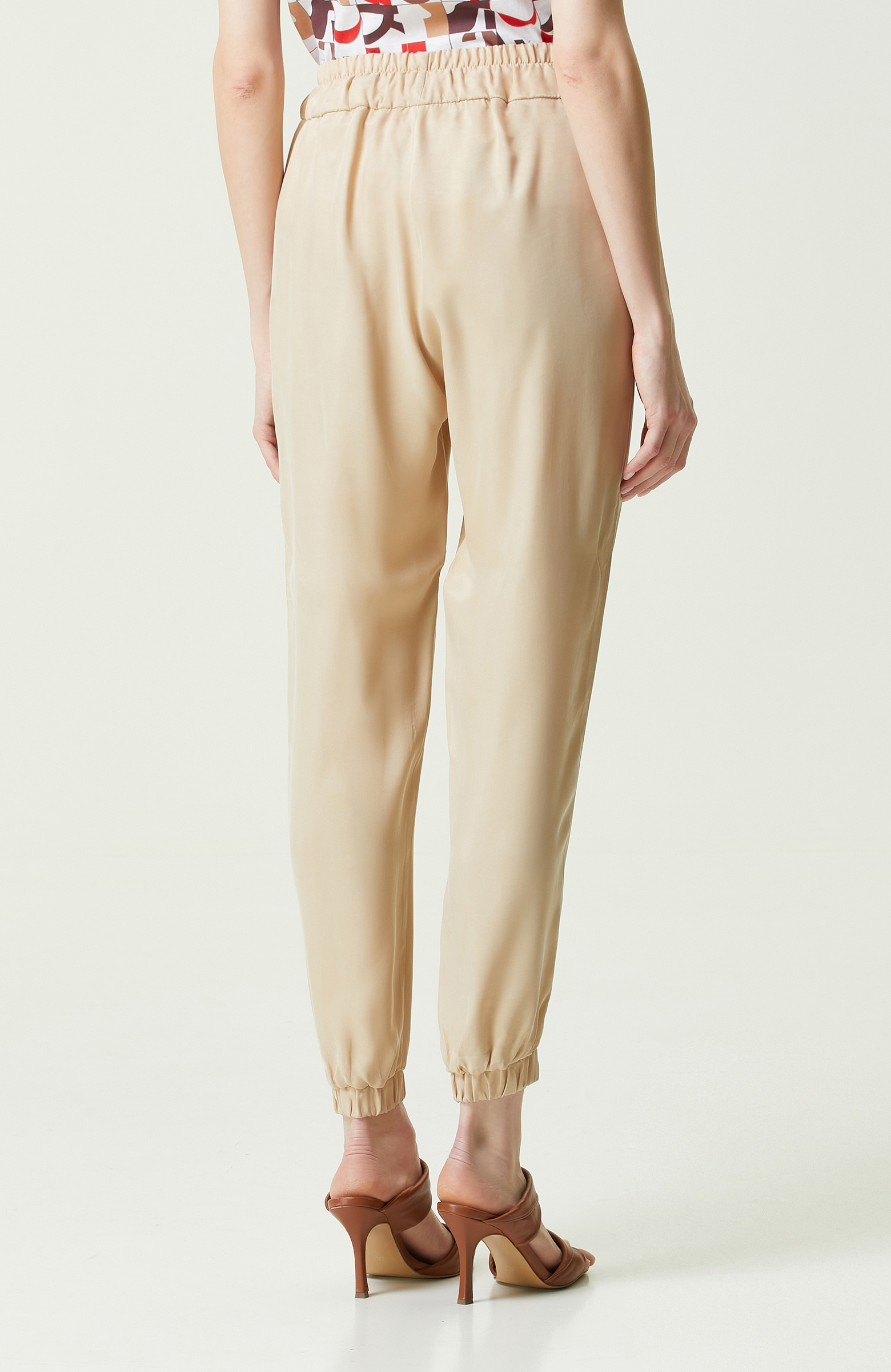 Bej Yüksek Bel Dar Paça Pantolon