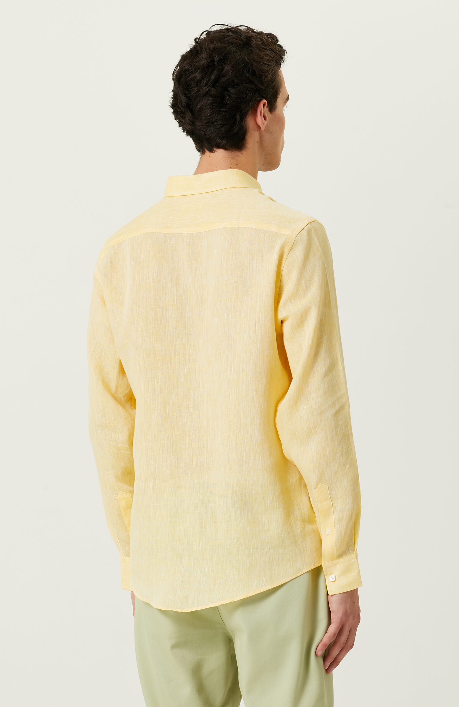 Sarı Uzun Kollu Keten Gömlek