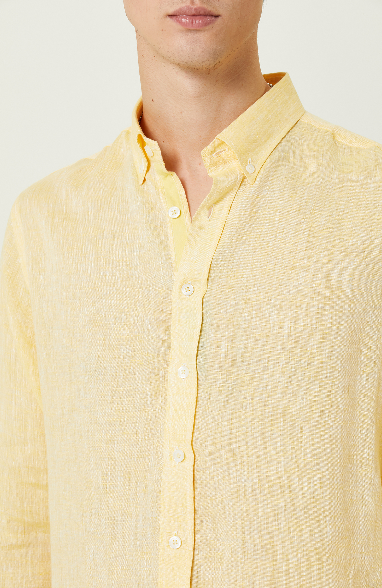 Sarı Uzun Kollu Keten Gömlek