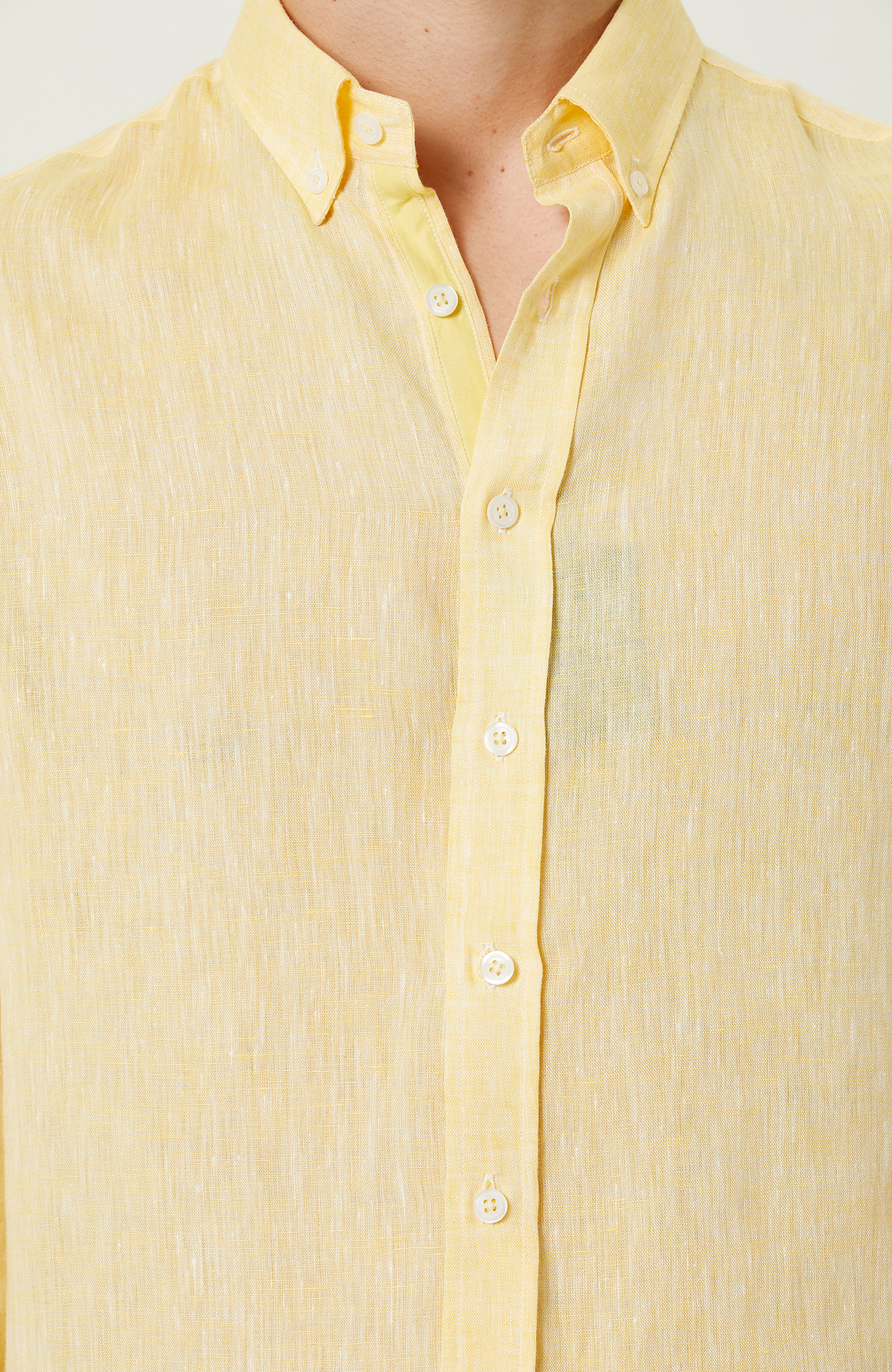 Sarı Uzun Kollu Keten Gömlek