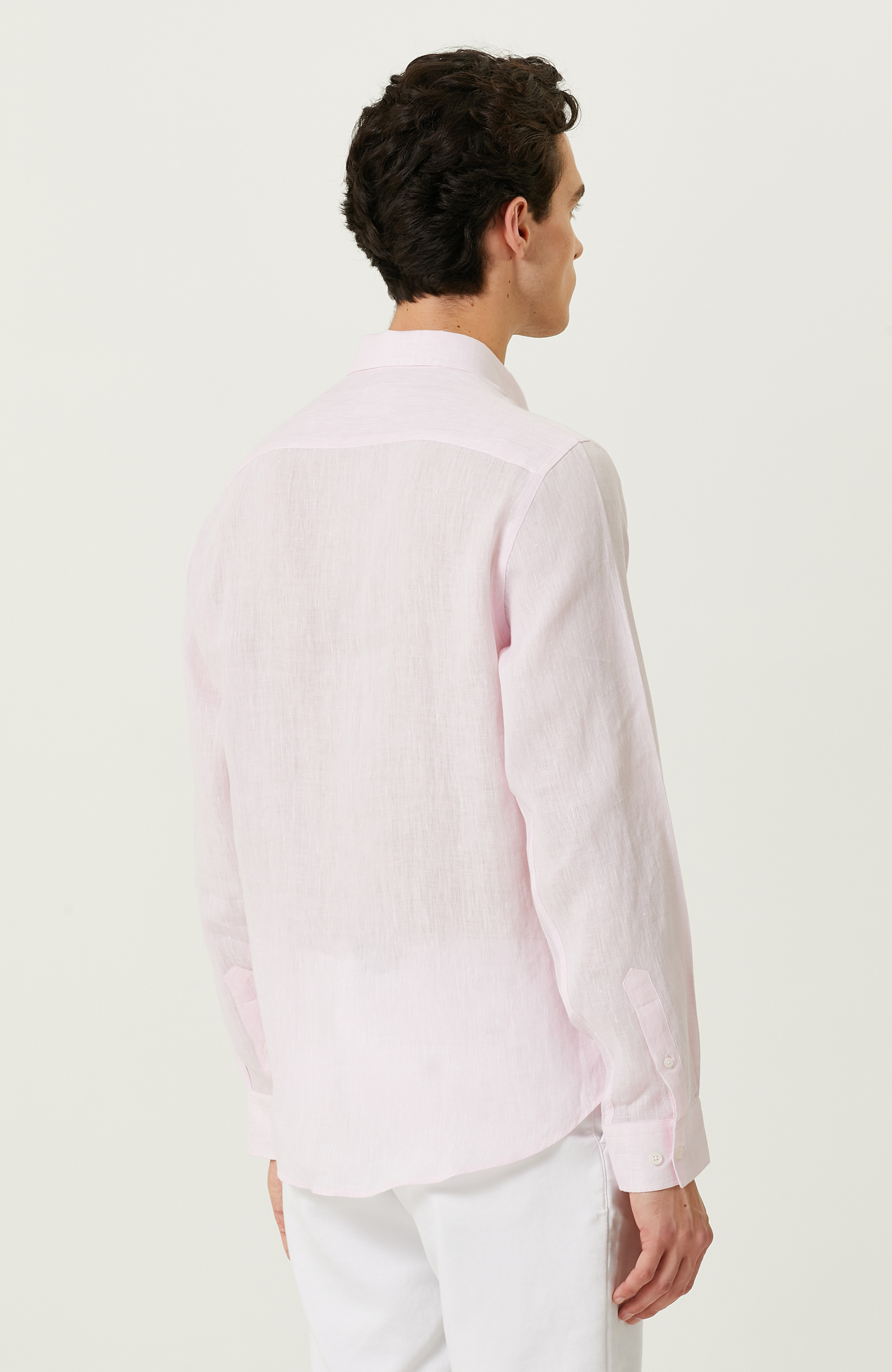 Pembe Uzun Kollu Keten Gömlek