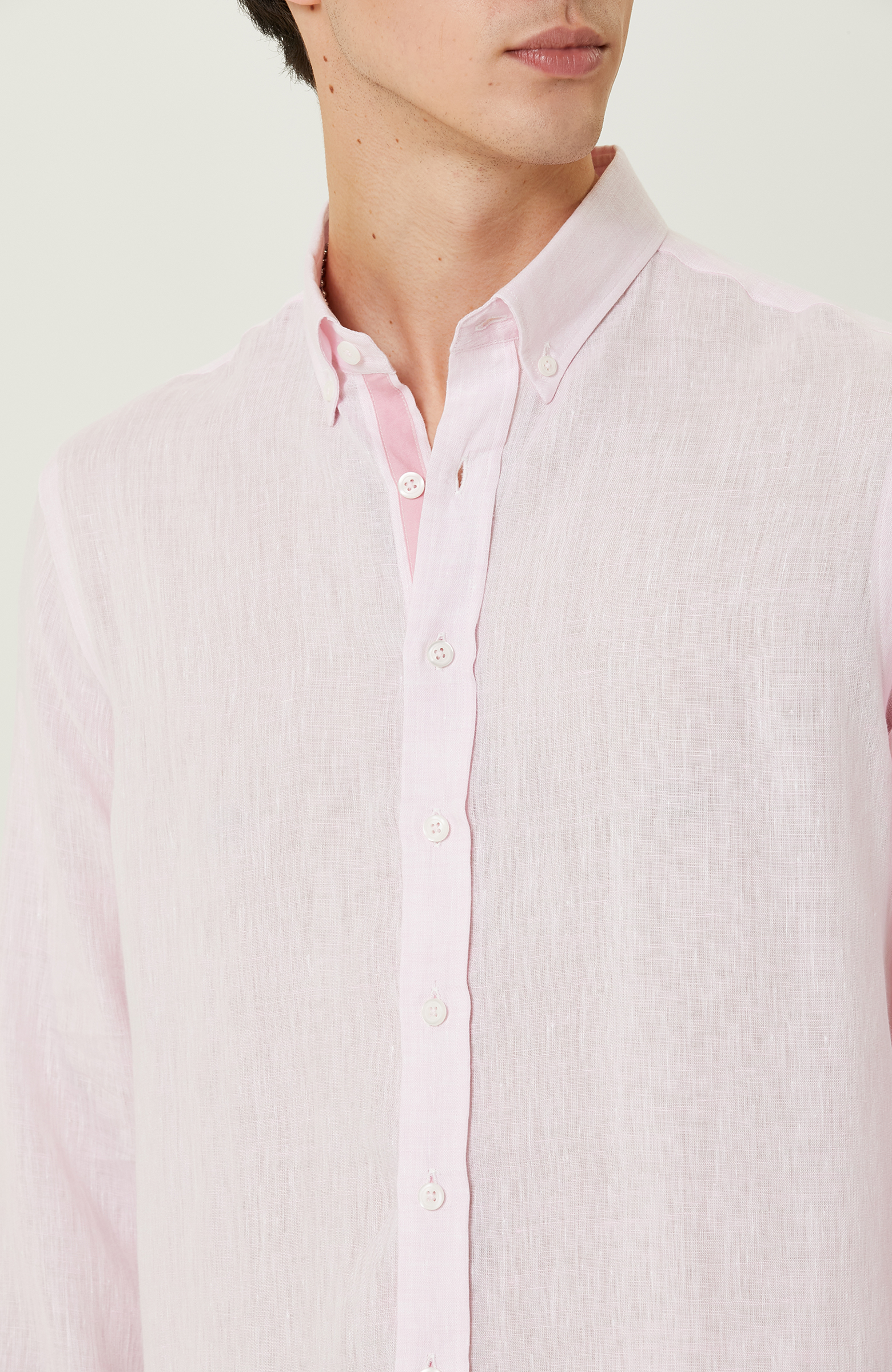 Pembe Uzun Kollu Keten Gömlek