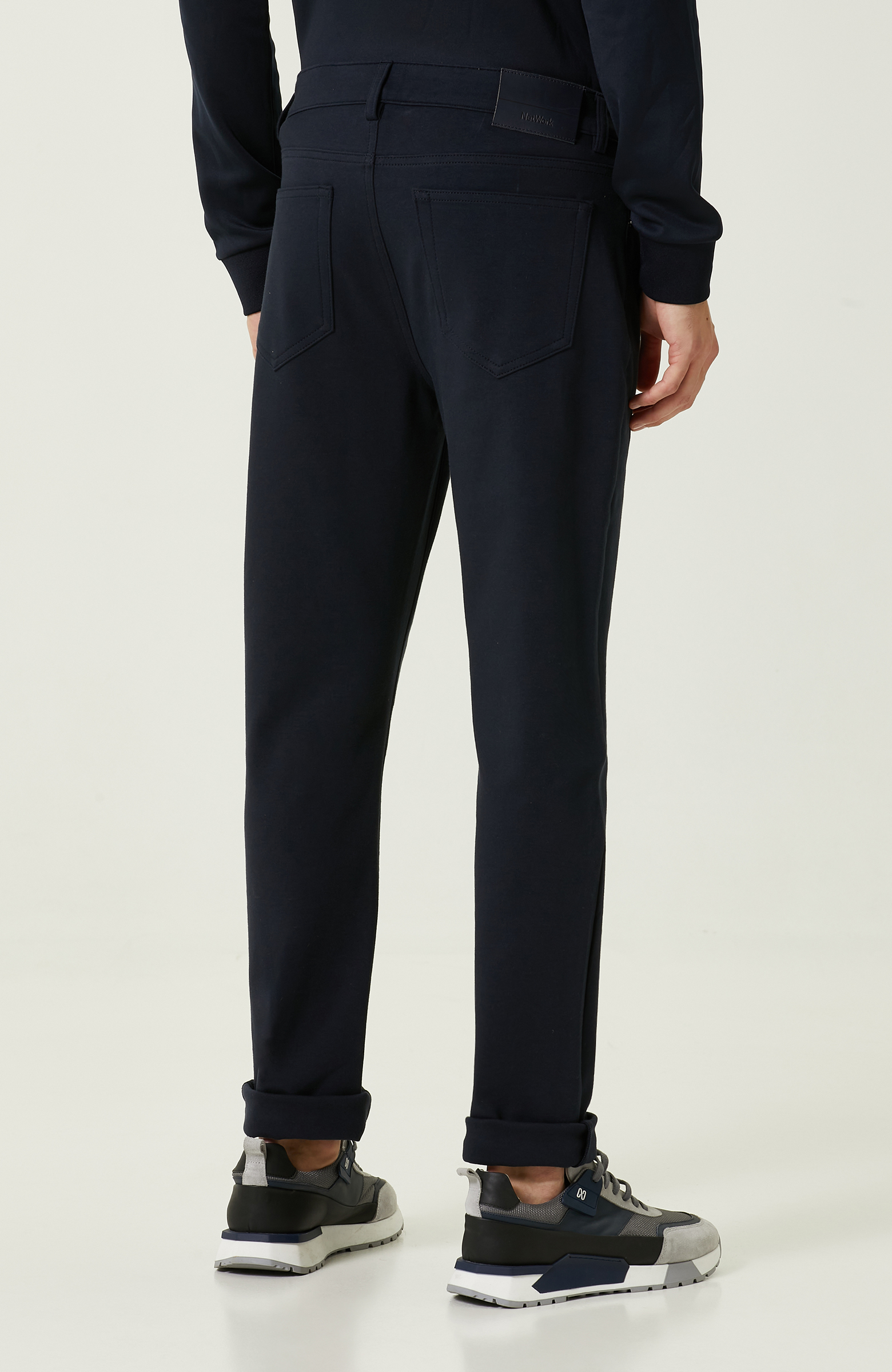 Lacivert Yan Cepli Casual Pantolon