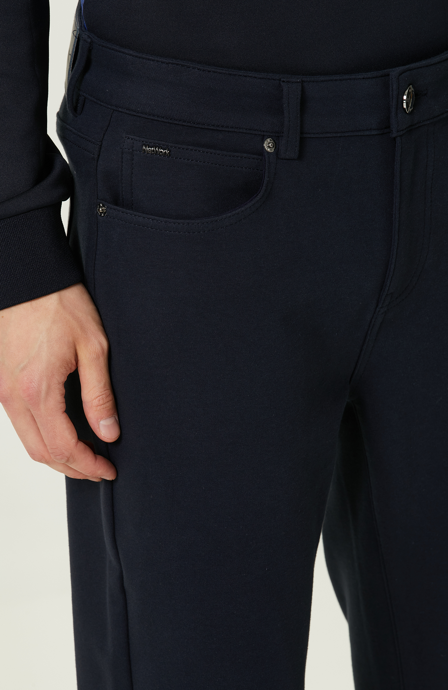 Lacivert Yan Cepli Casual Pantolon