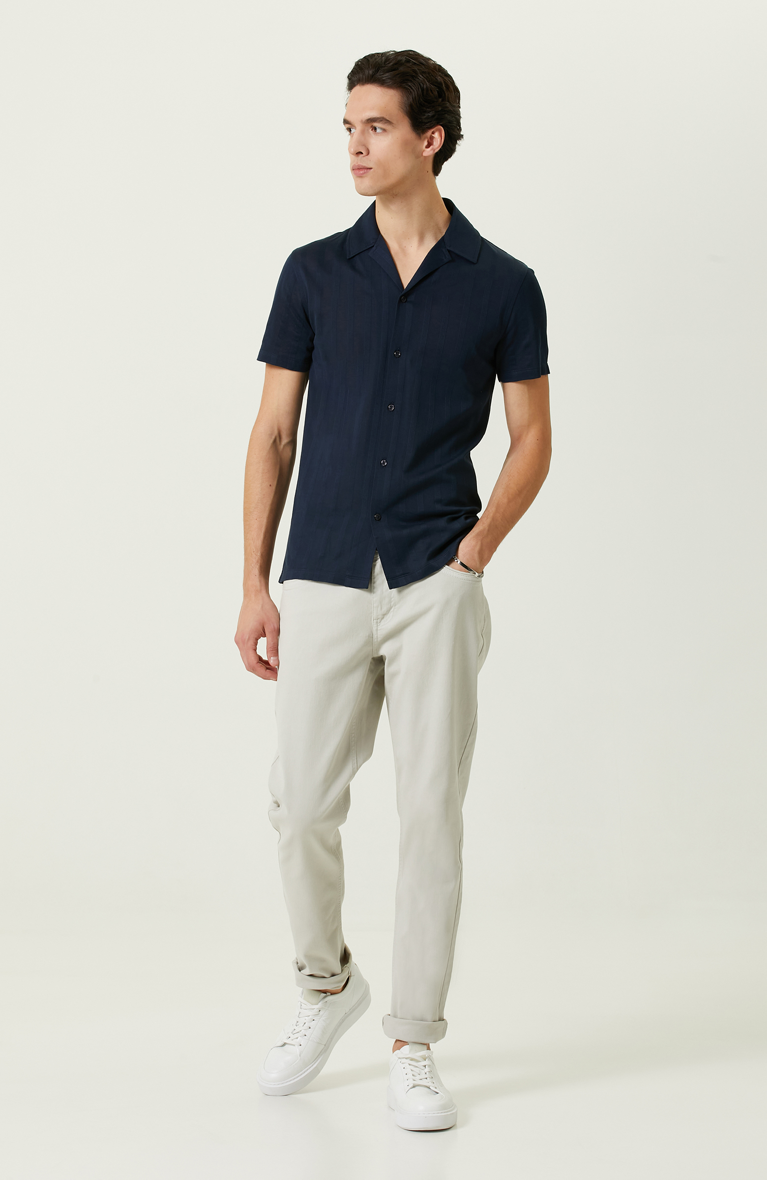 Lacivert Çizgili Gömlek