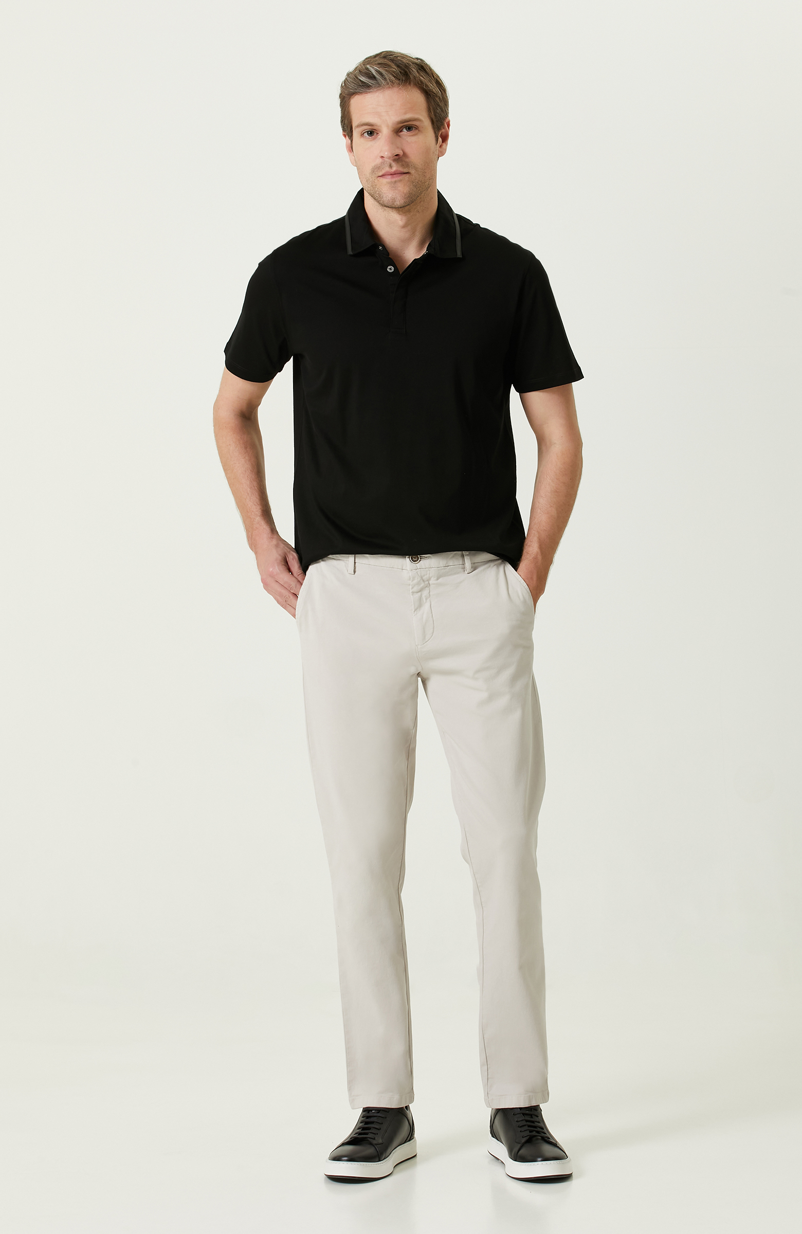 Siyah Penye Polo Yaka Kısa Kollu T-Shirt