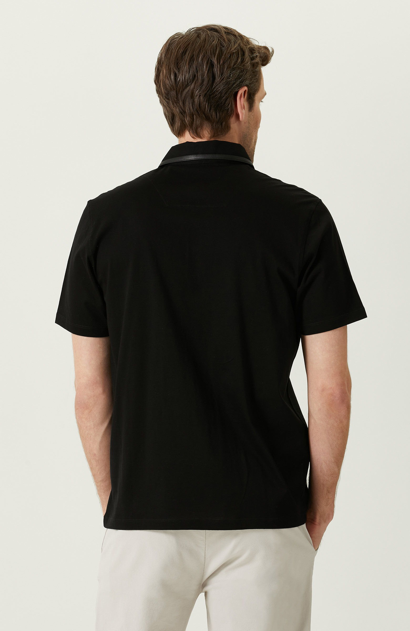 Siyah Penye Polo Yaka Kısa Kollu T-Shirt