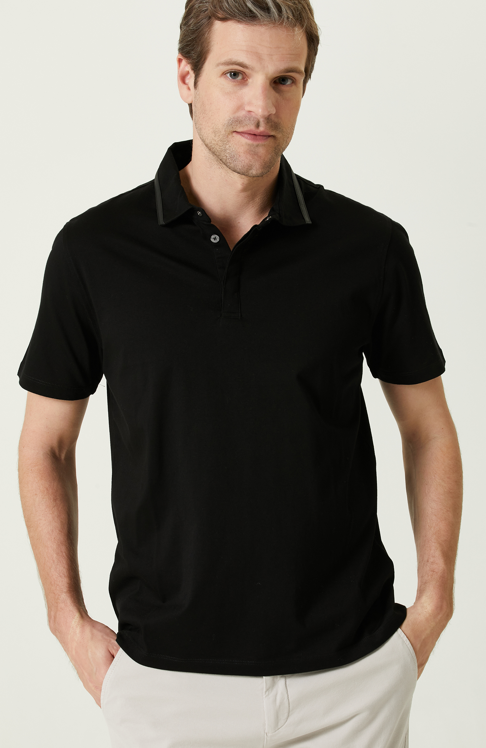 Siyah Penye Polo Yaka Kısa Kollu T-Shirt