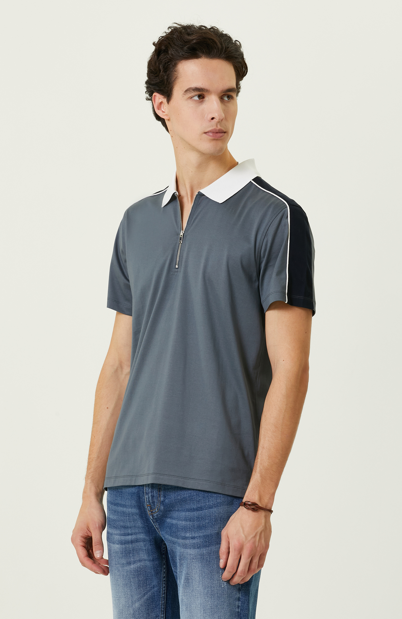 Gri Polo Yaka T-Shirt