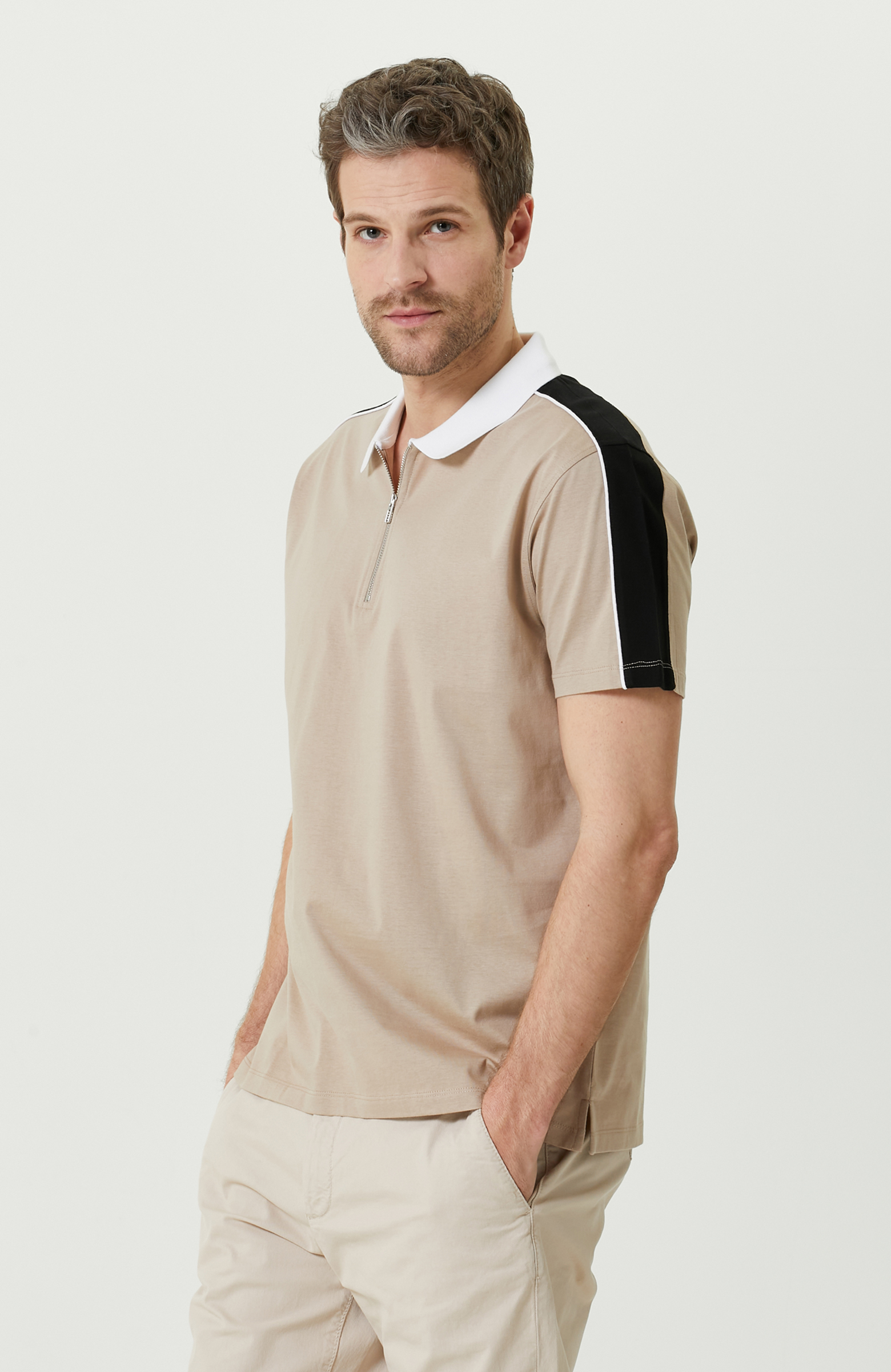 Vizon Polo Yaka Fermuarlı T-Shirt