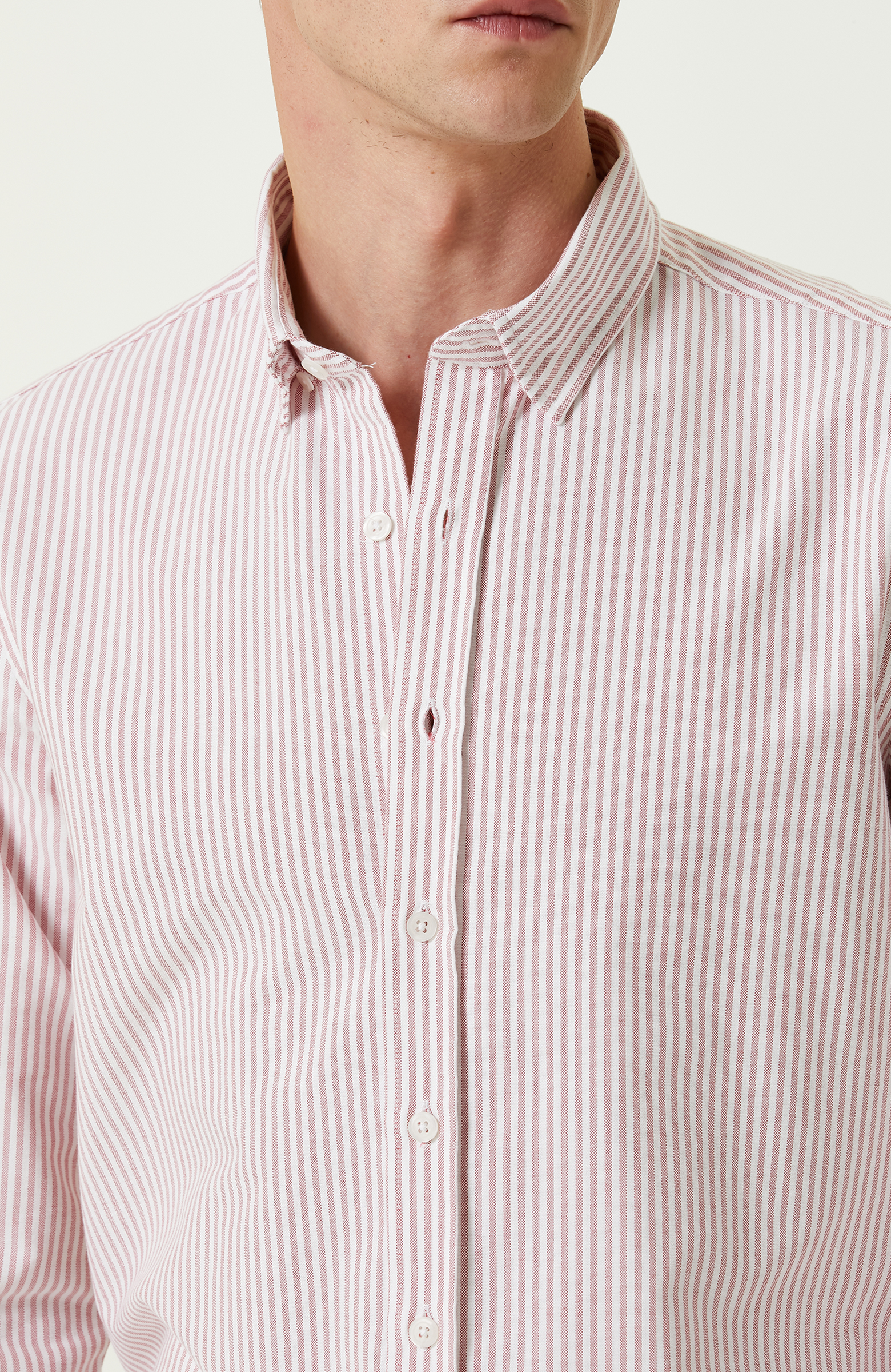 Pamuklu Kırmızı Beyaz Çizgili Gömlek