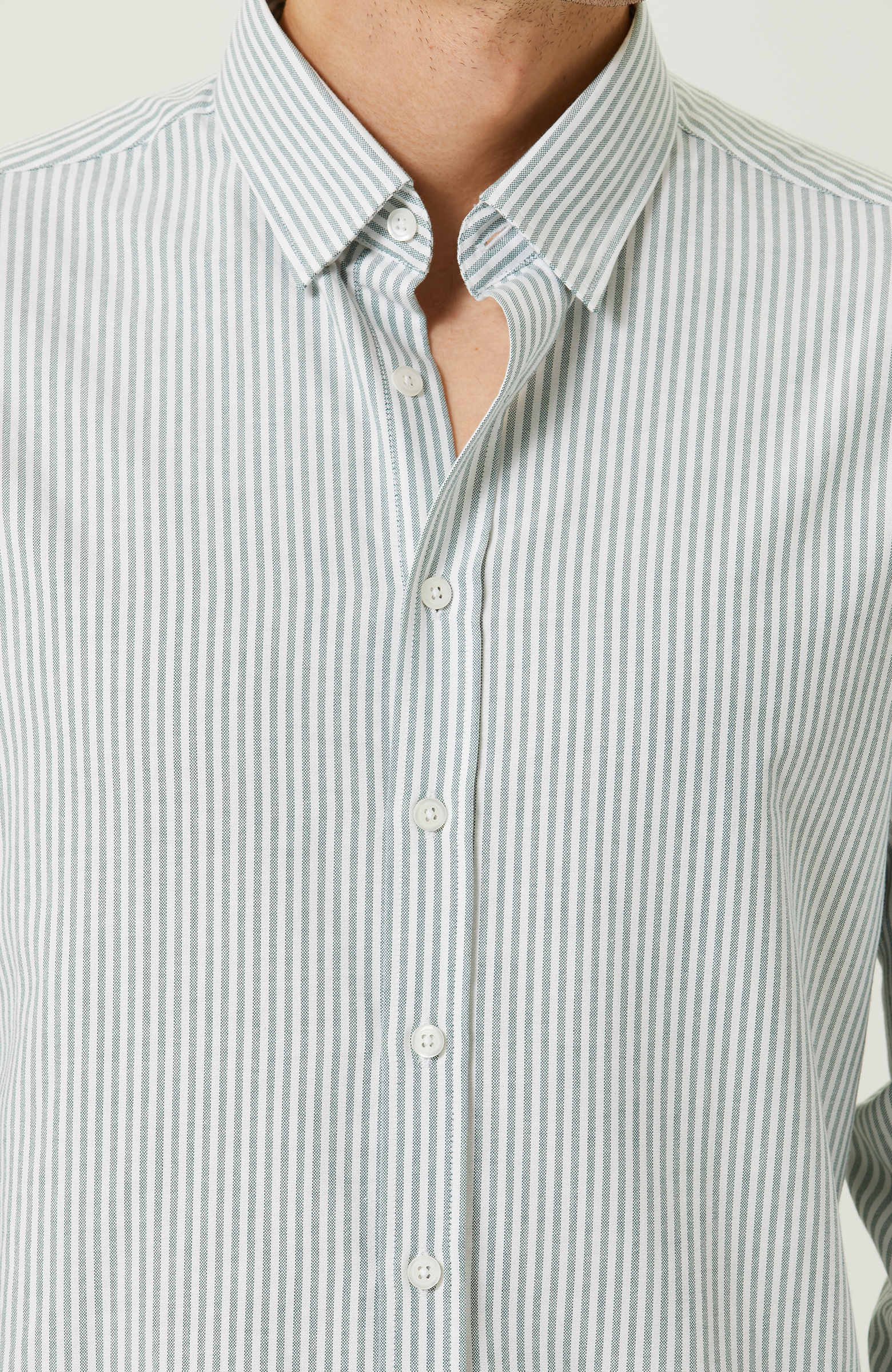 Yeşil-Beyaz Çizgili Uzun Kollu Gömlek