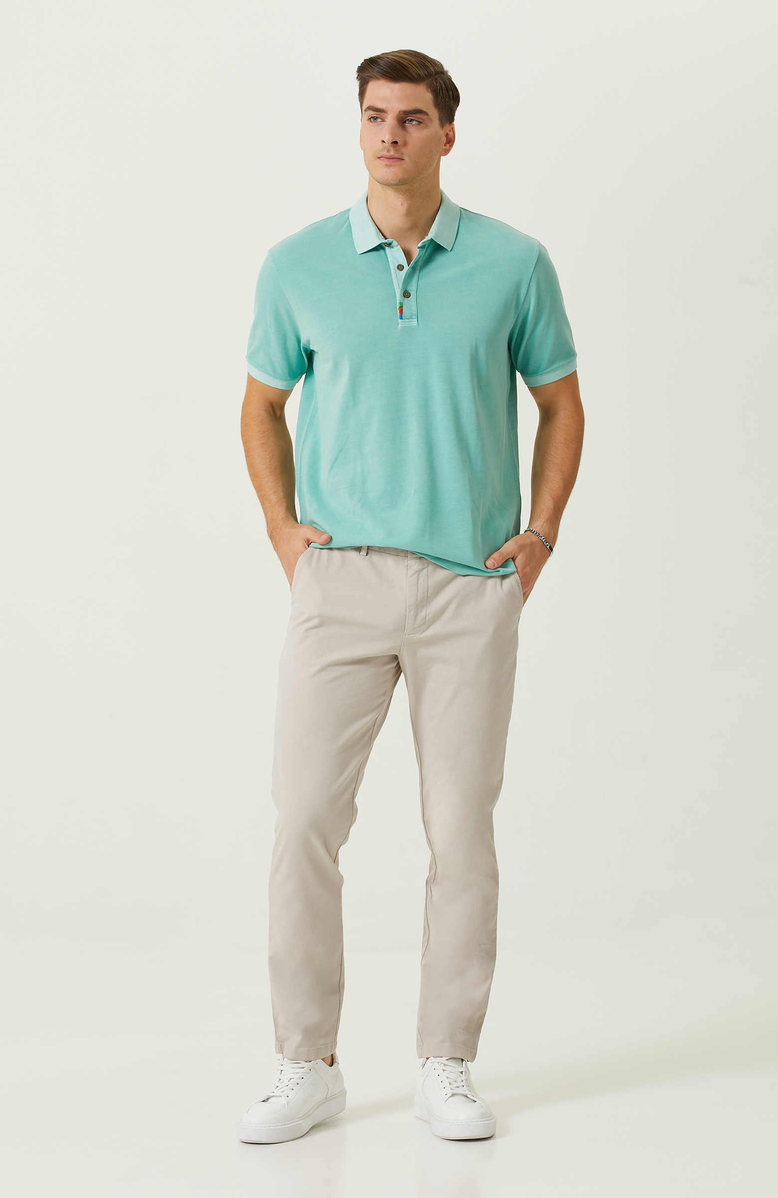 Bej Düz Paça Casual Pantolon