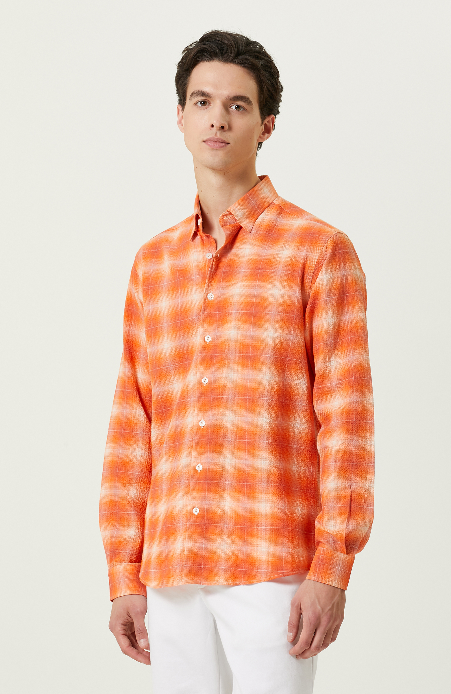 Turuncu Ekose Uzun Kollu Gömlek