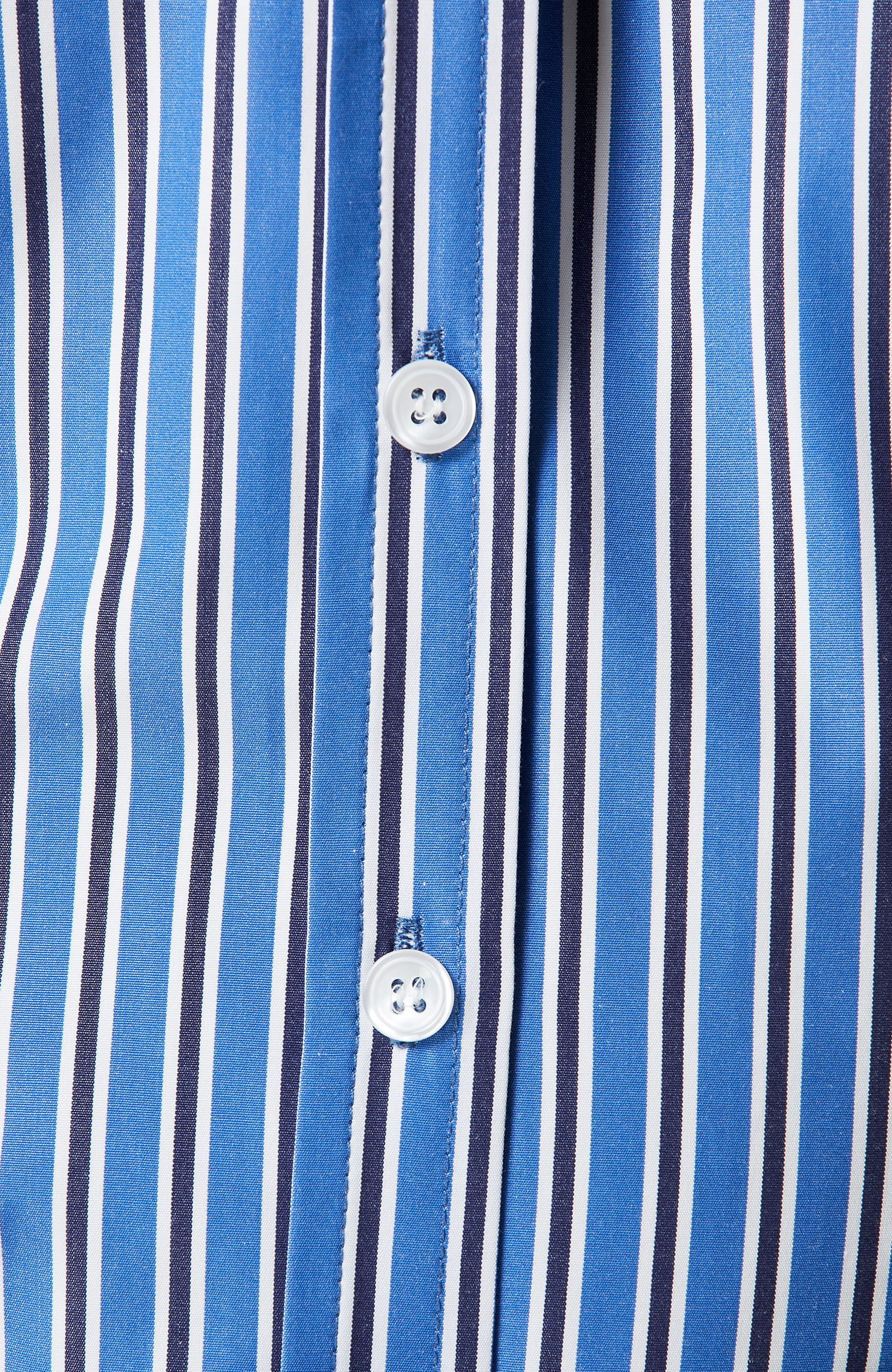 Beyaz Lacivert Uzun Kollu Pamuklu Gömlek