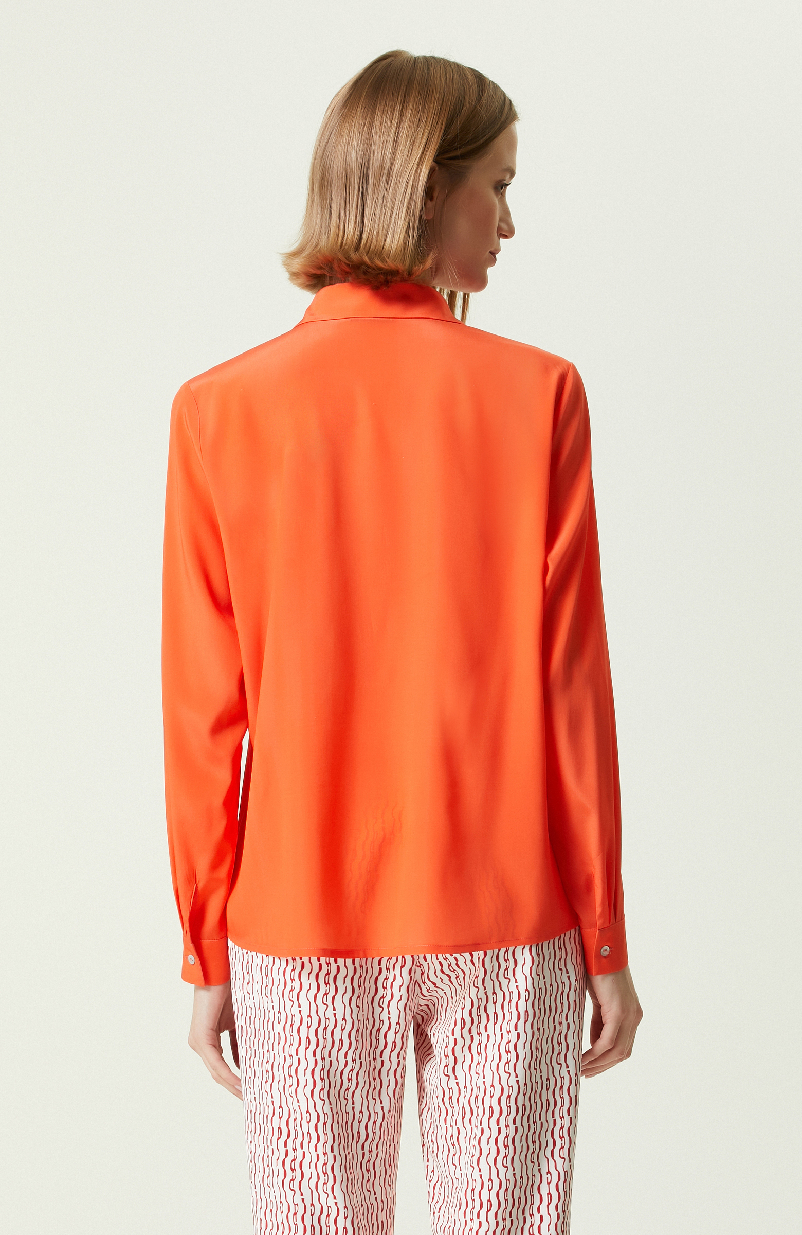 Limited Nar Çiçeği Uzun Kollu İpek Gömlek