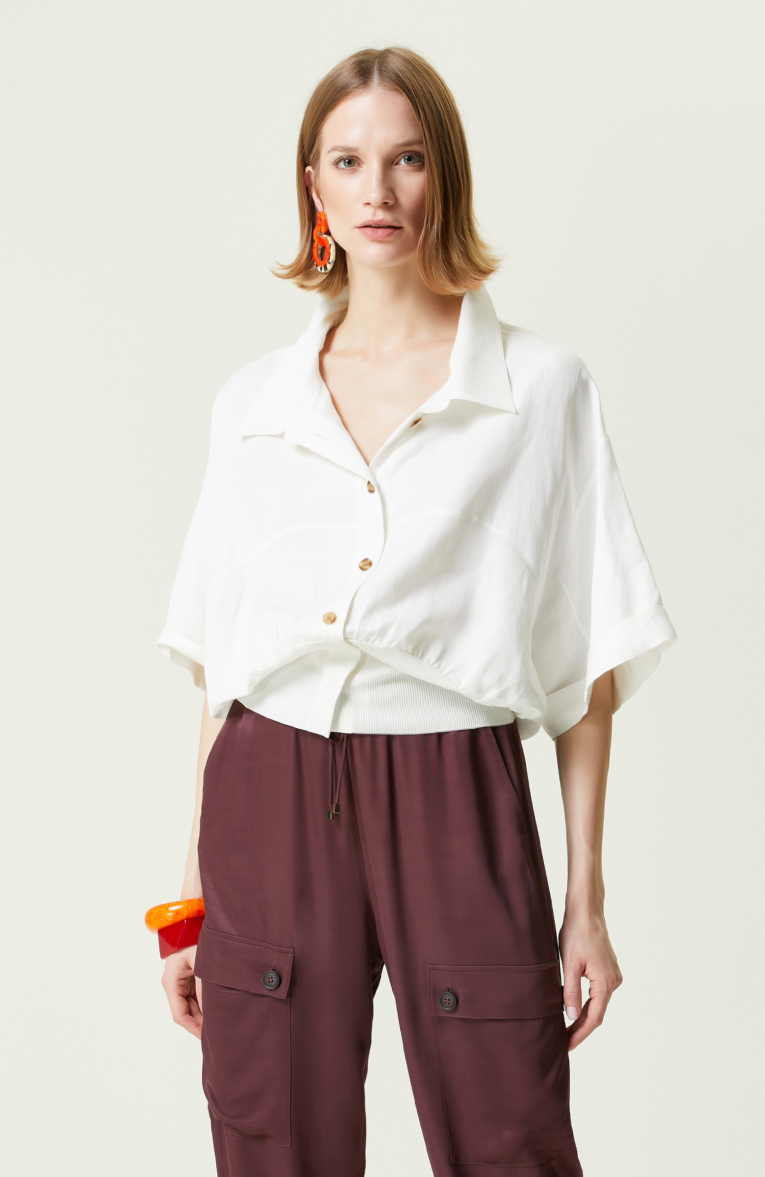 Ekru Kısa Kollu Gömlek