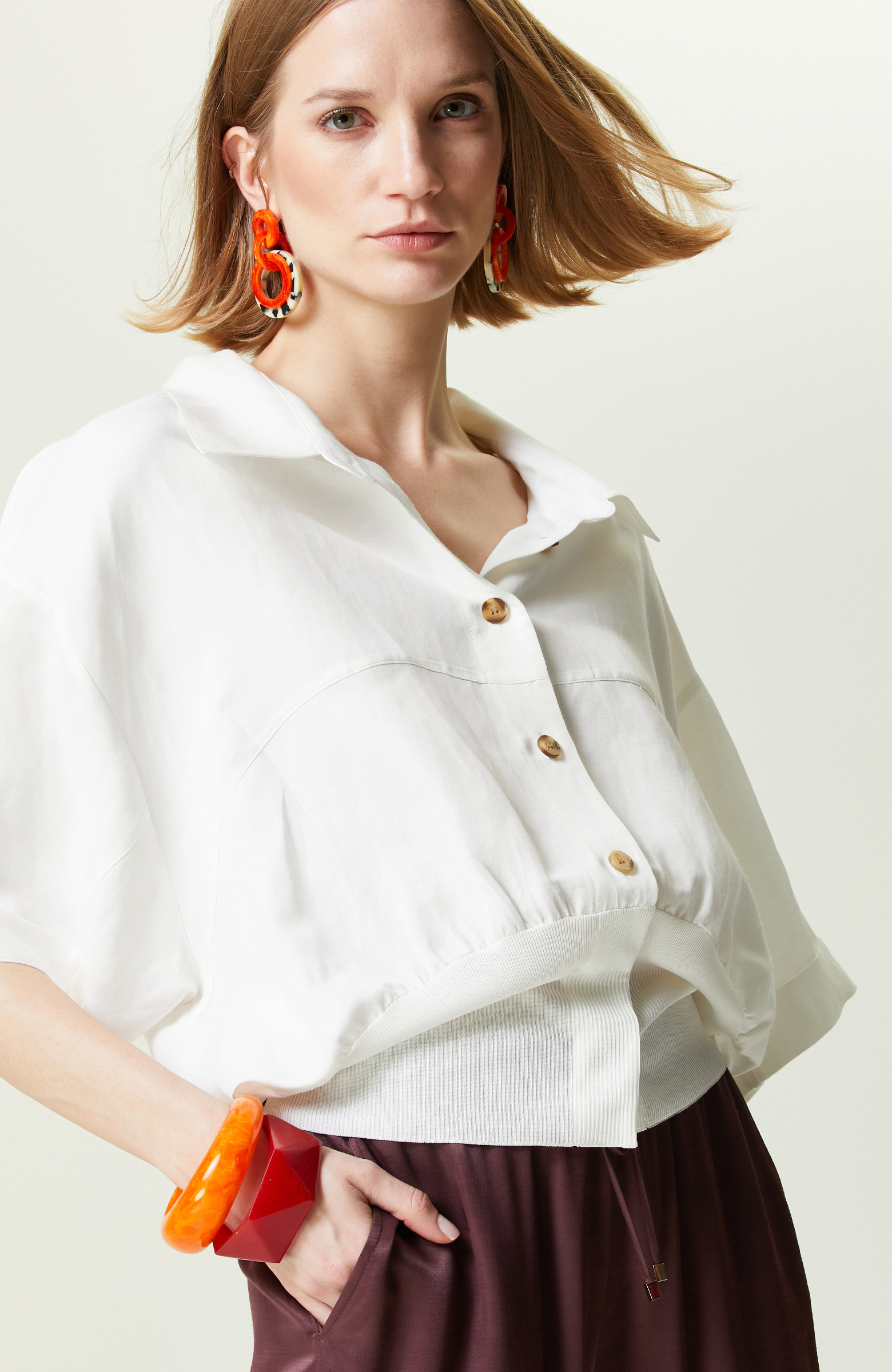 Ekru Kısa Kollu Gömlek