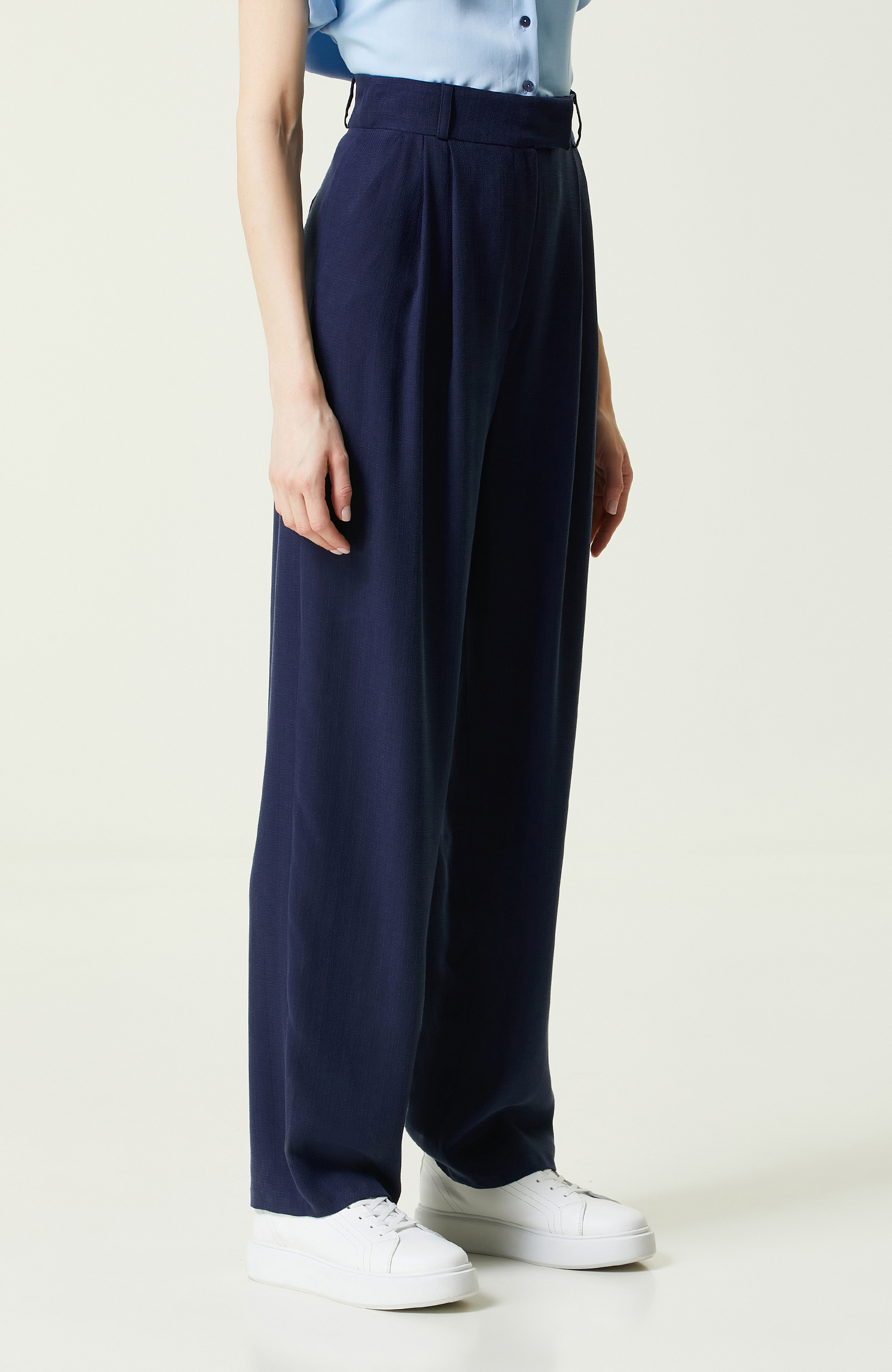 Lacivert Yüksek Bel Bol Paça Pantolon