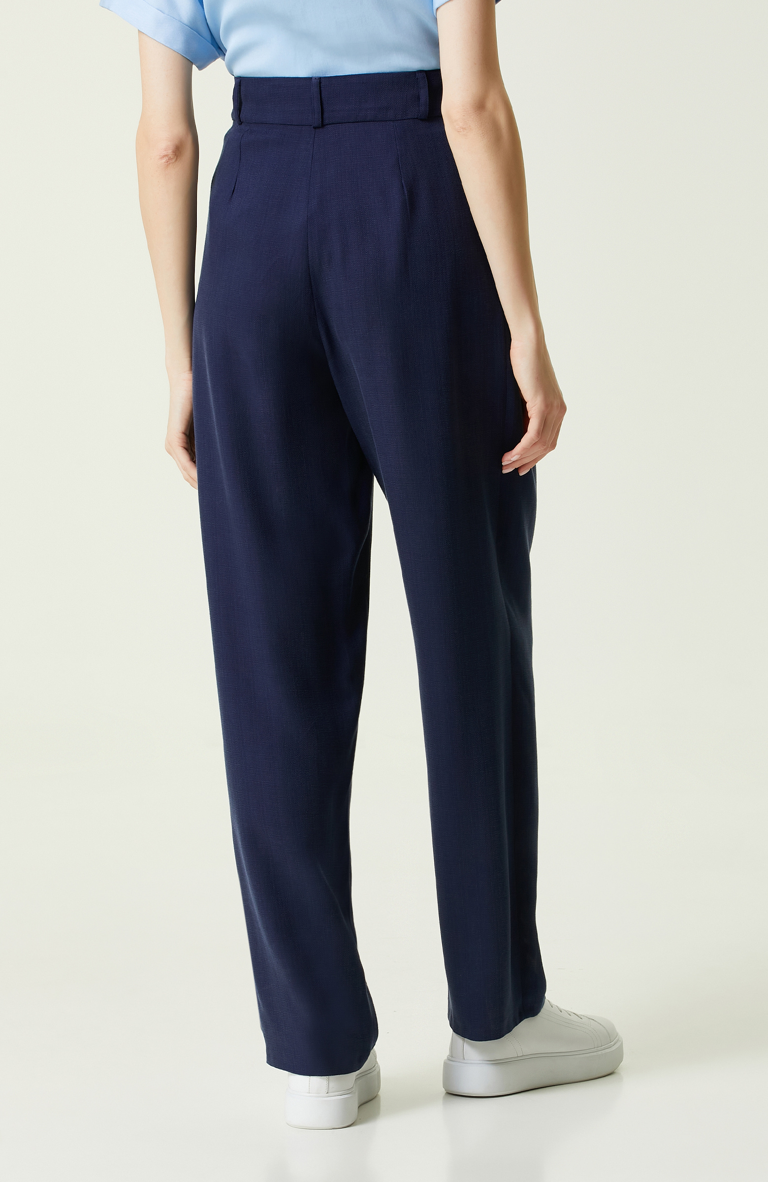 Lacivert Yüksek Bel Bol Paça Pantolon