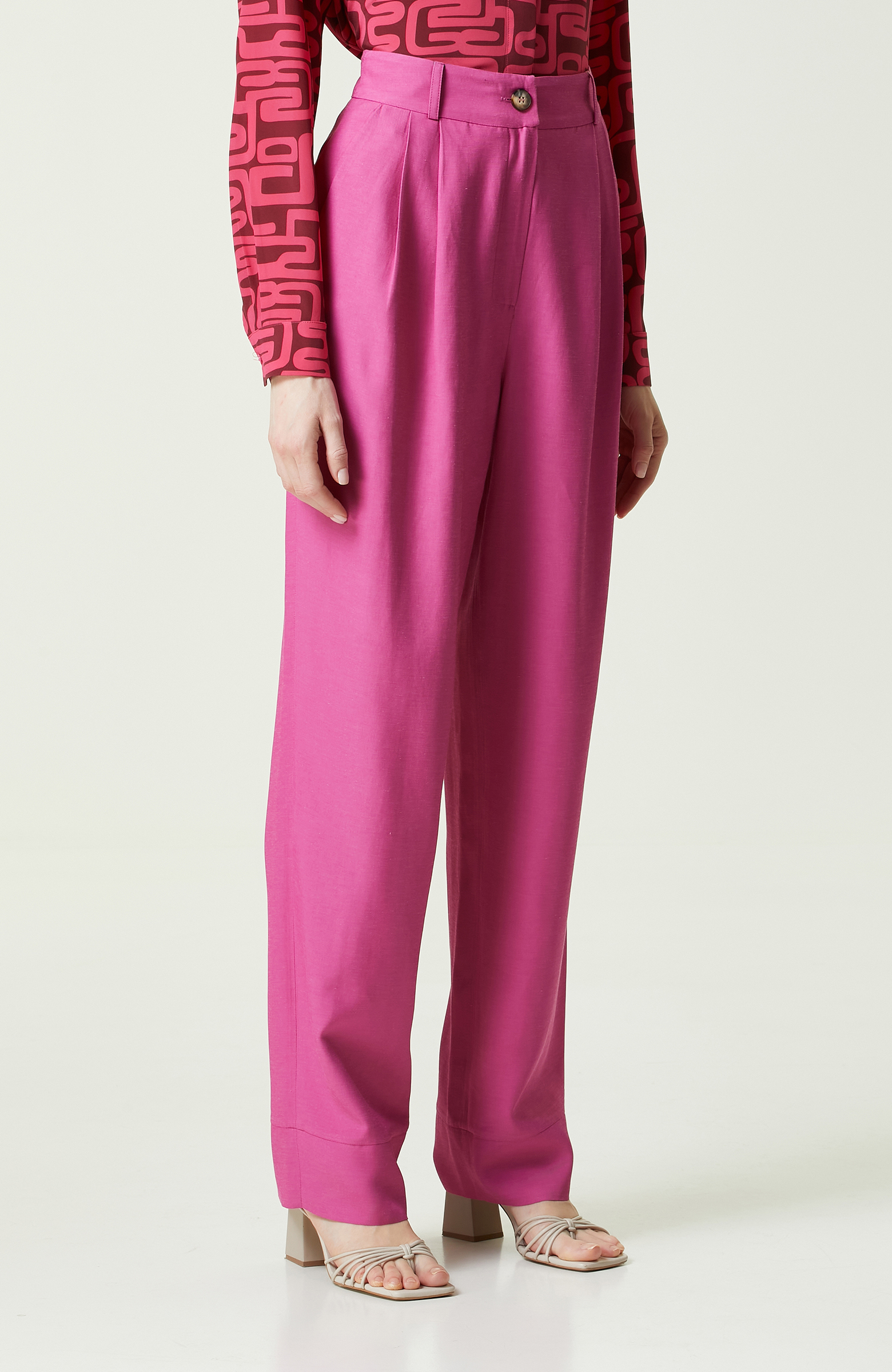 Fuşya Yüksek Bel Bol Paça Pantolon