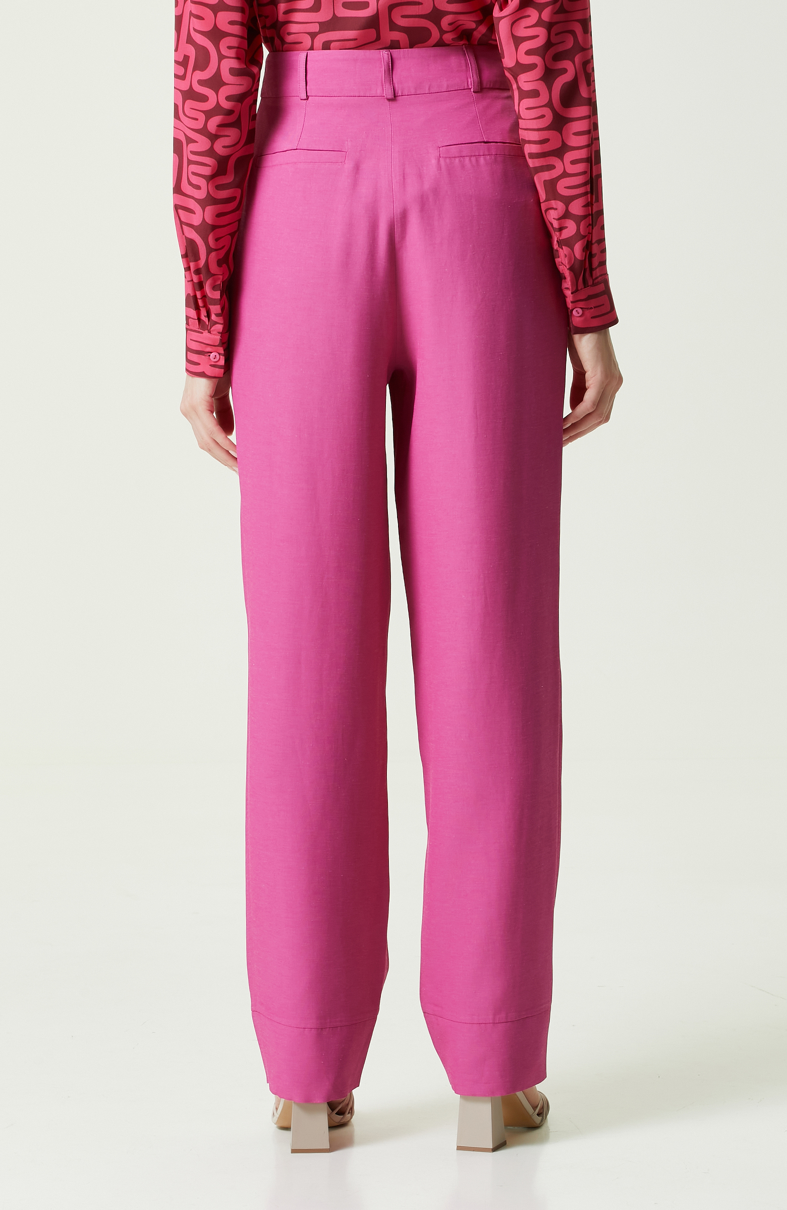 Fuşya Yüksek Bel Bol Paça Pantolon