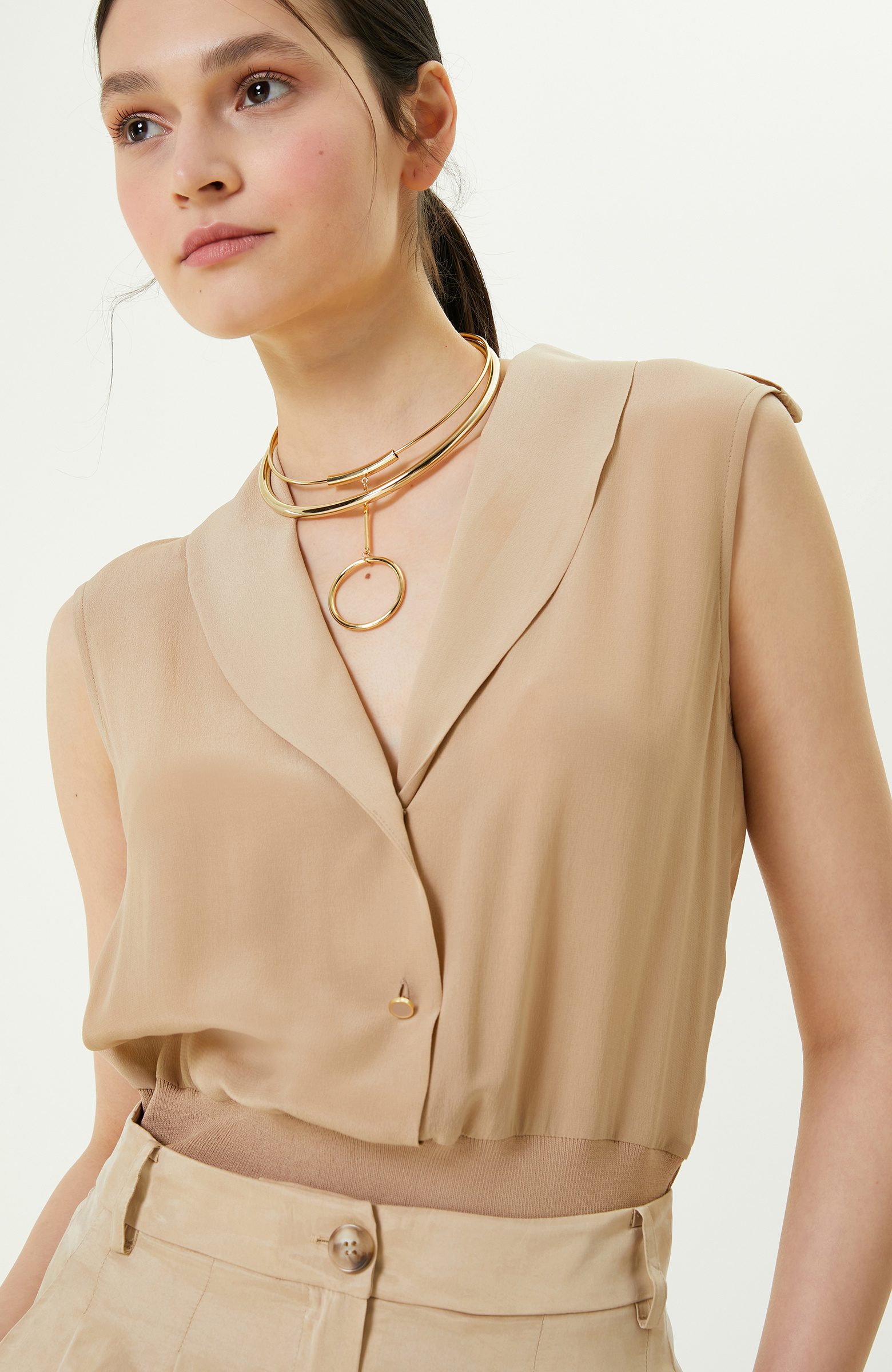 Limited Bej Kolsuz İpek Bluz