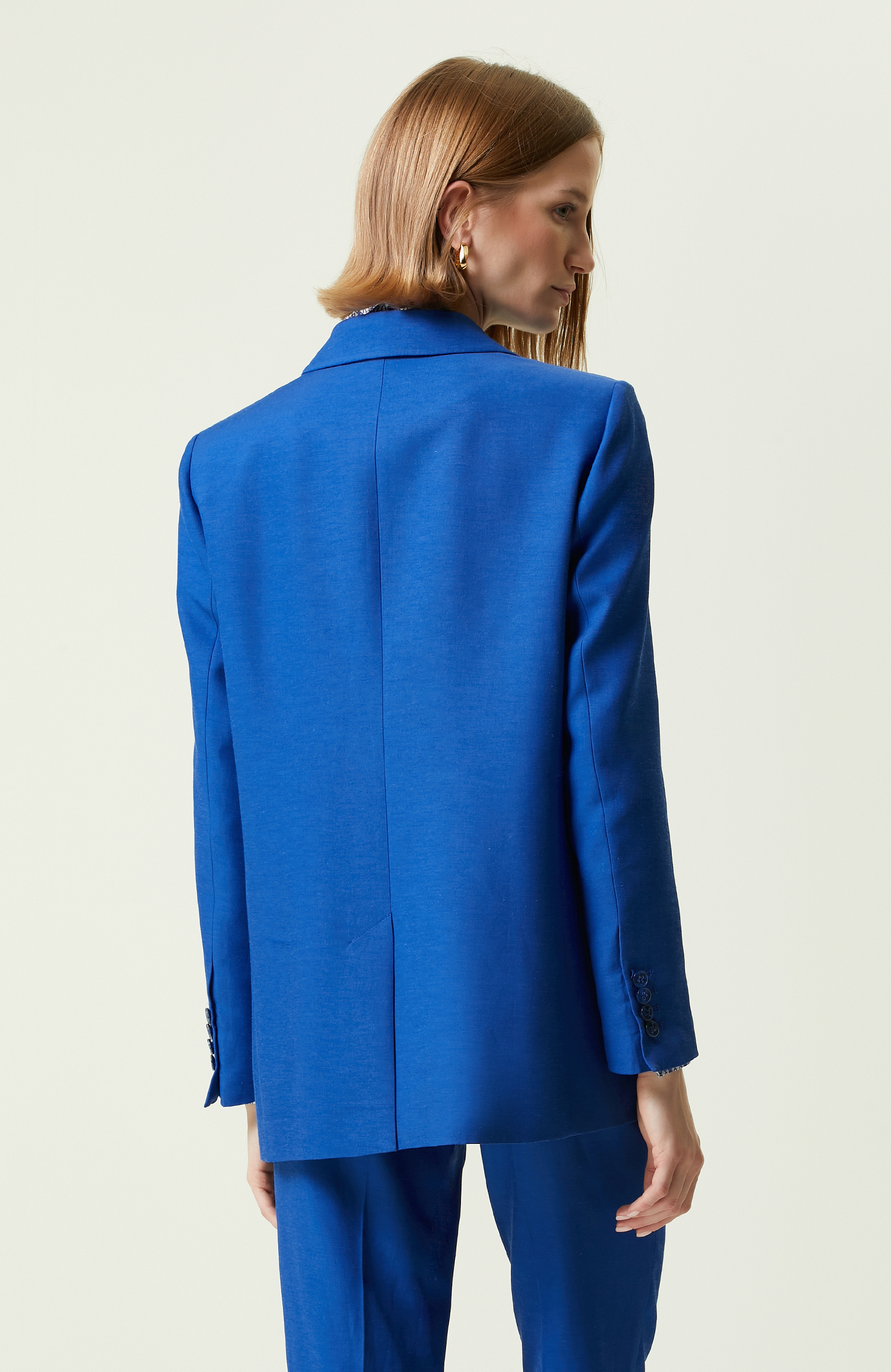 Saks Mavisi Kruvaze Blazer Ceket