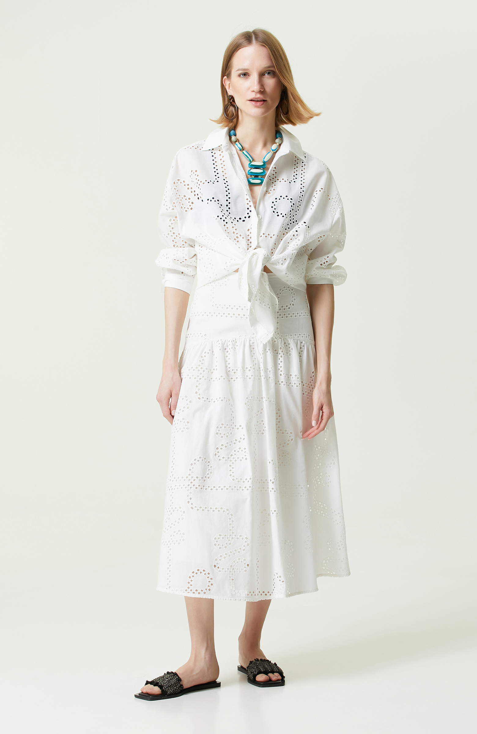 Beyaz Midi Boy Güpür Etek