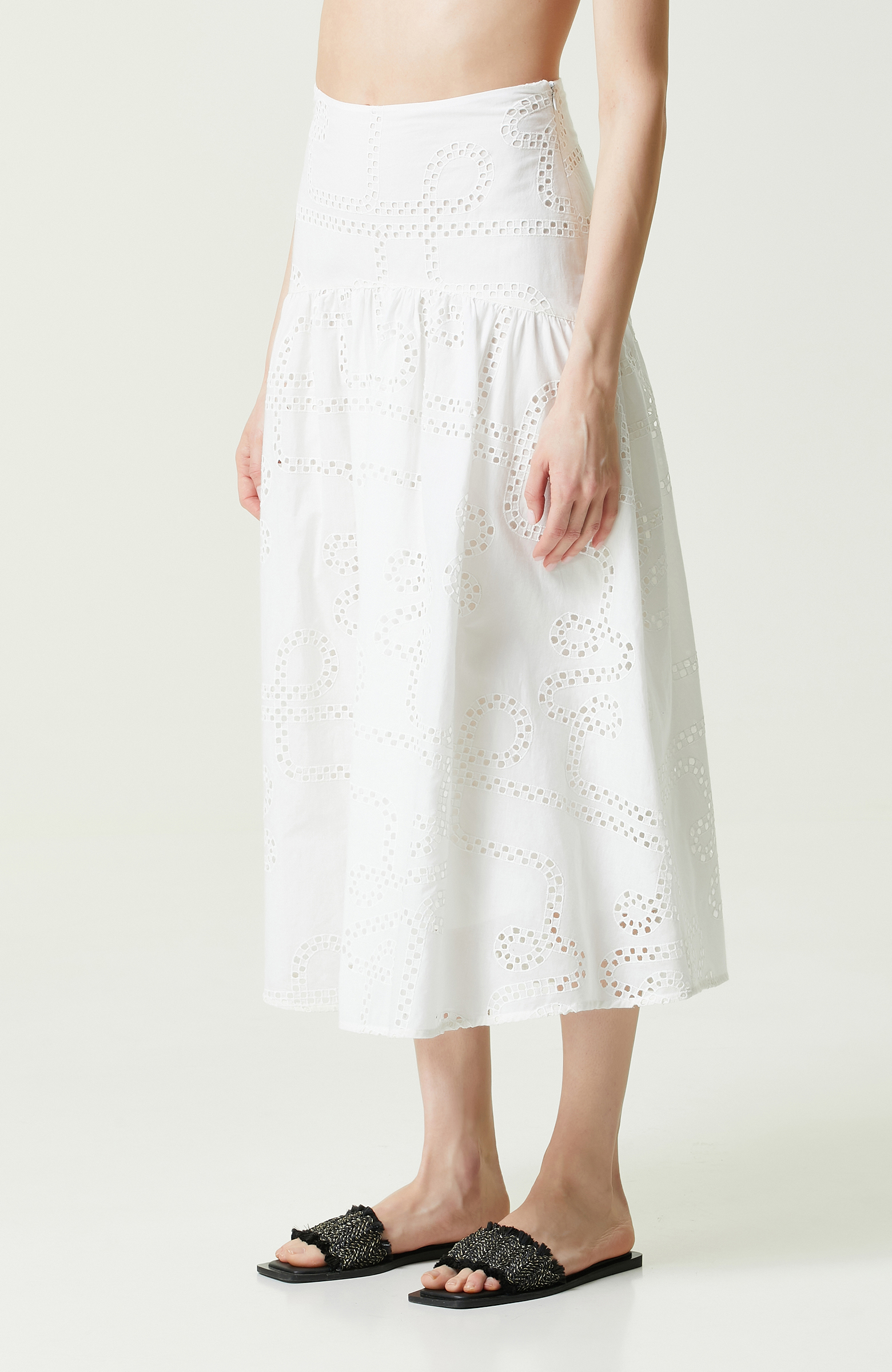 Beyaz Midi Boy Güpür Etek