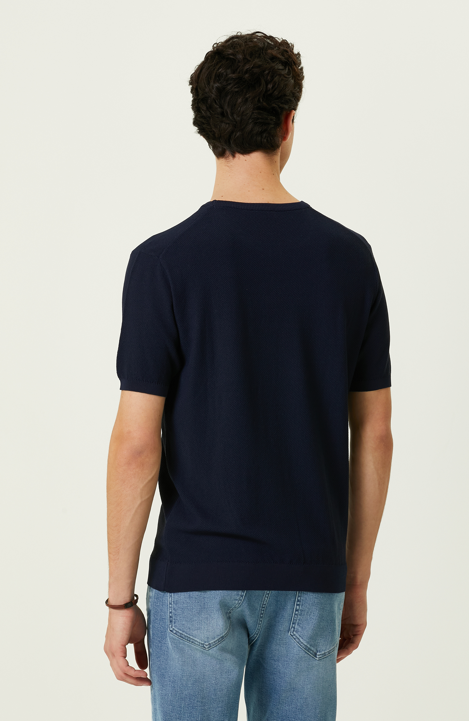 Lacivert Bisiklet Yaka Kısa Kollu Triko Kazak