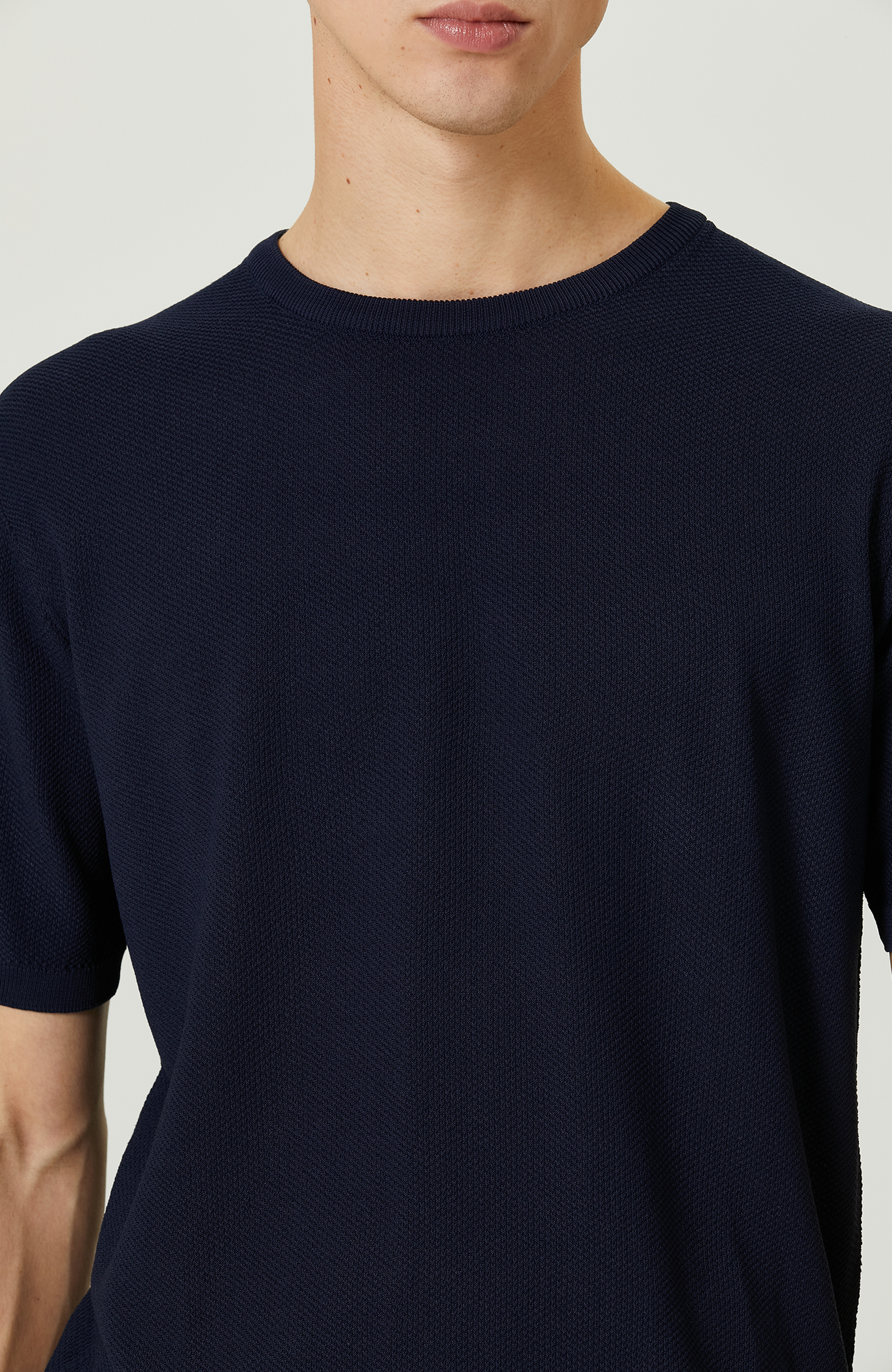 Lacivert Bisiklet Yaka Kısa Kollu Triko Kazak