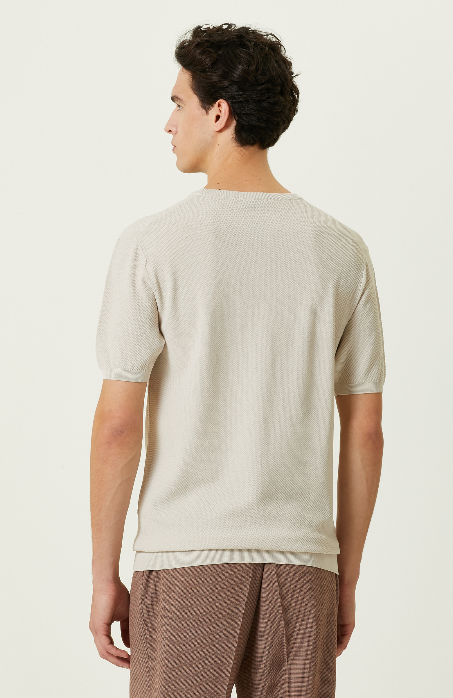 Taş Rengi Kısa Kollu Triko Kazak