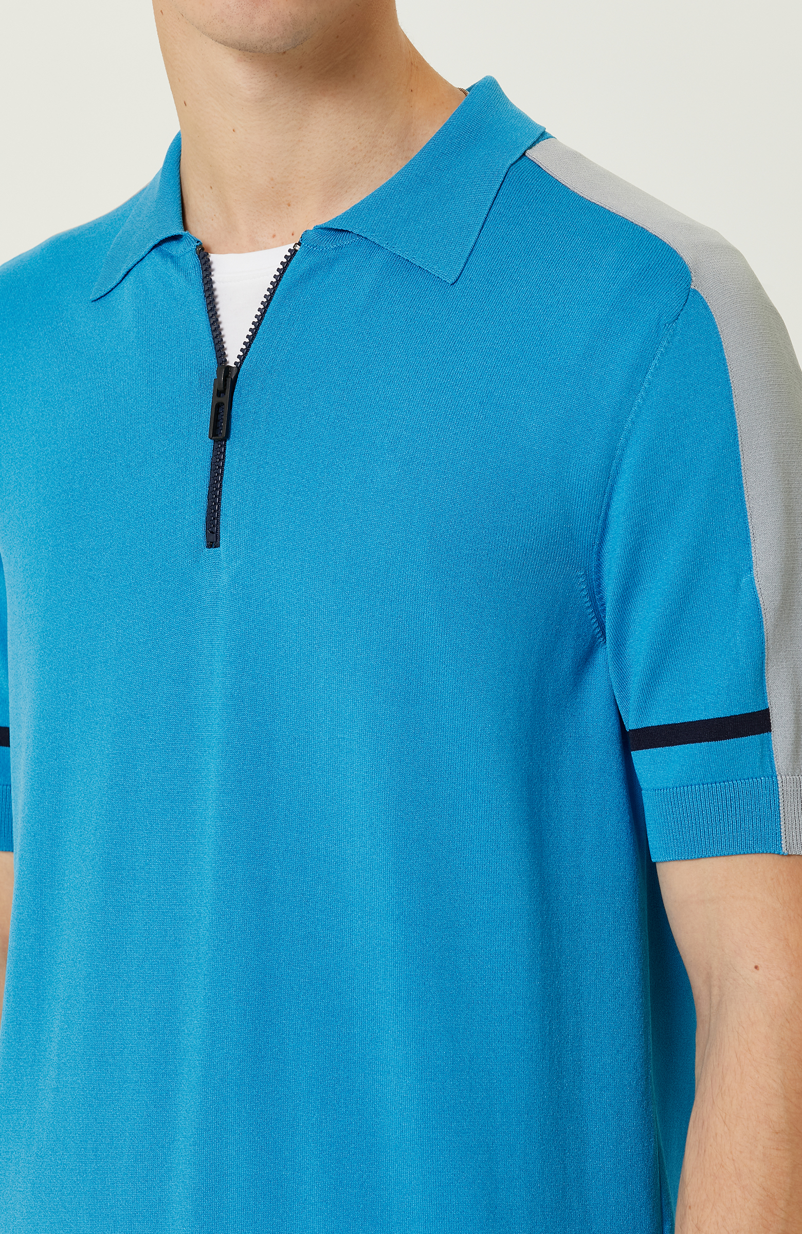 Turkuaz Polo Yaka Kısa Kollu Triko Kazak