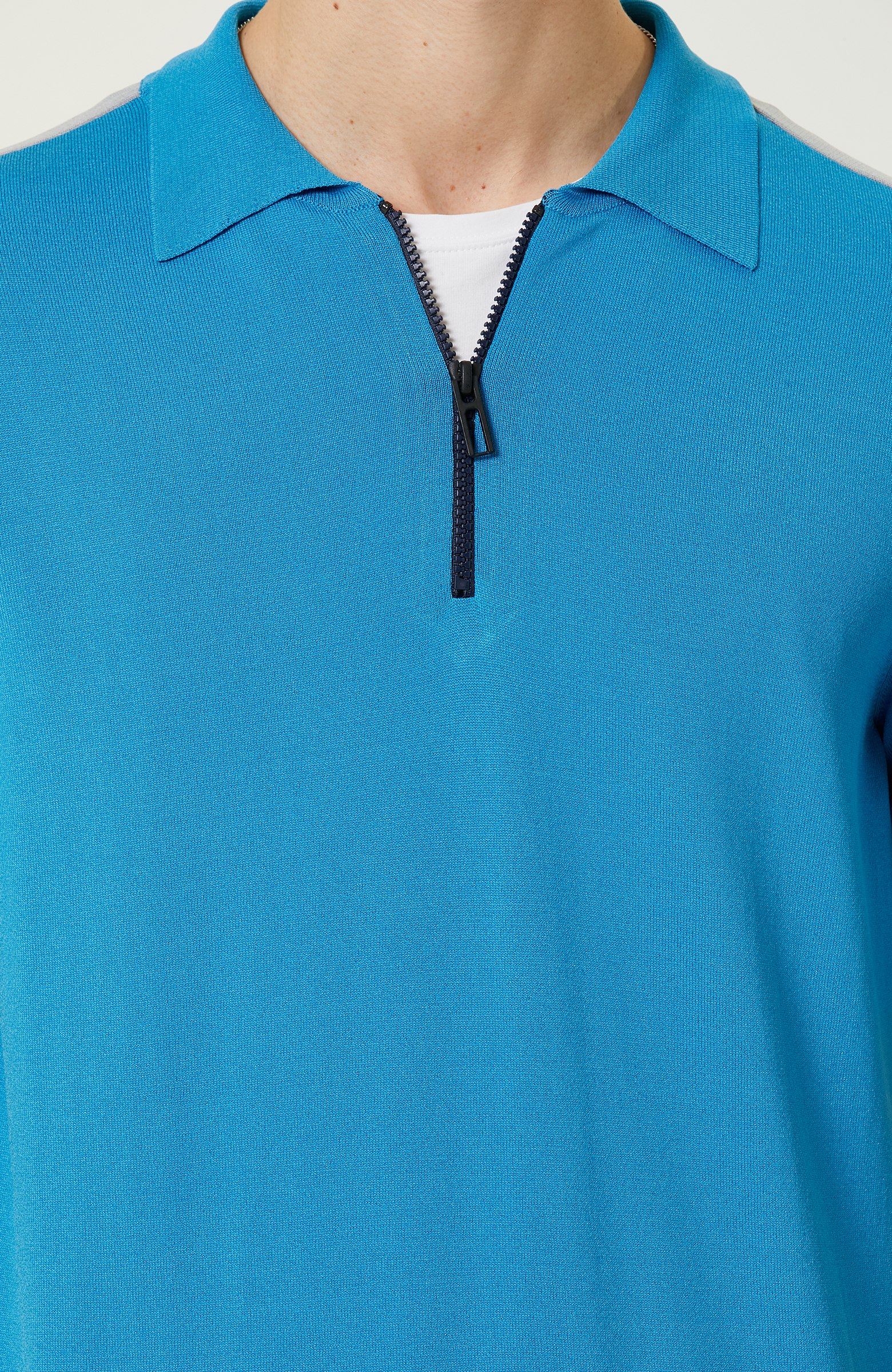 Turkuaz Polo Yaka Kısa Kollu Triko Kazak