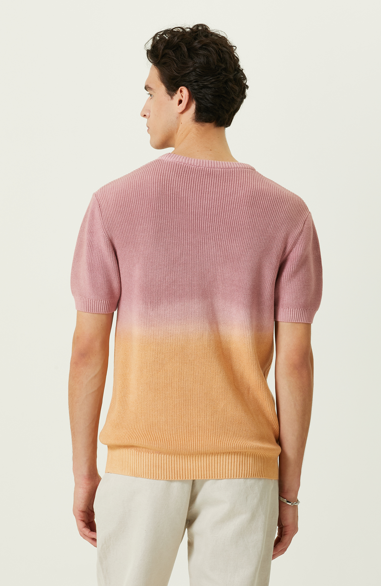 Renkli Bisiklet Yaka Kısa Kollu Triko Kazak