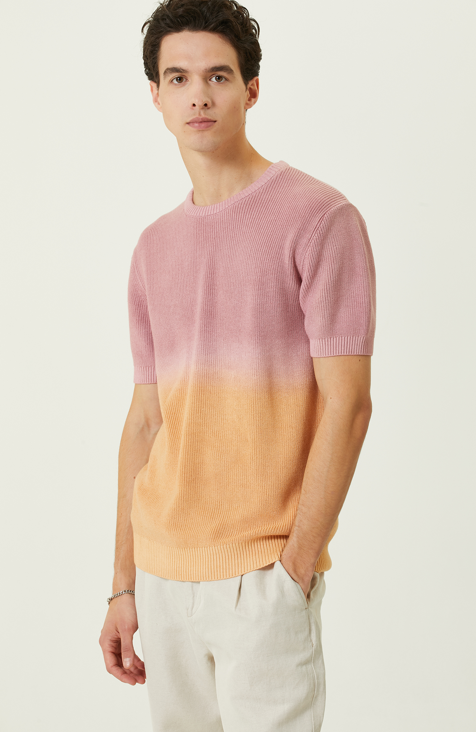 Renkli Bisiklet Yaka Kısa Kollu Triko Kazak