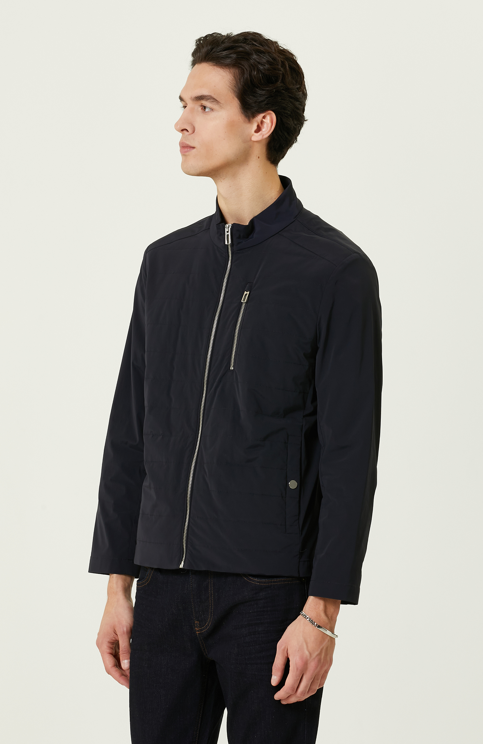 Lacivert Dik Yaka Mont