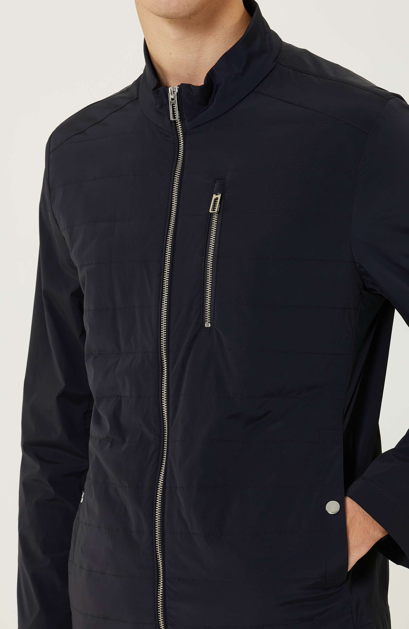 Lacivert Dik Yaka Mont