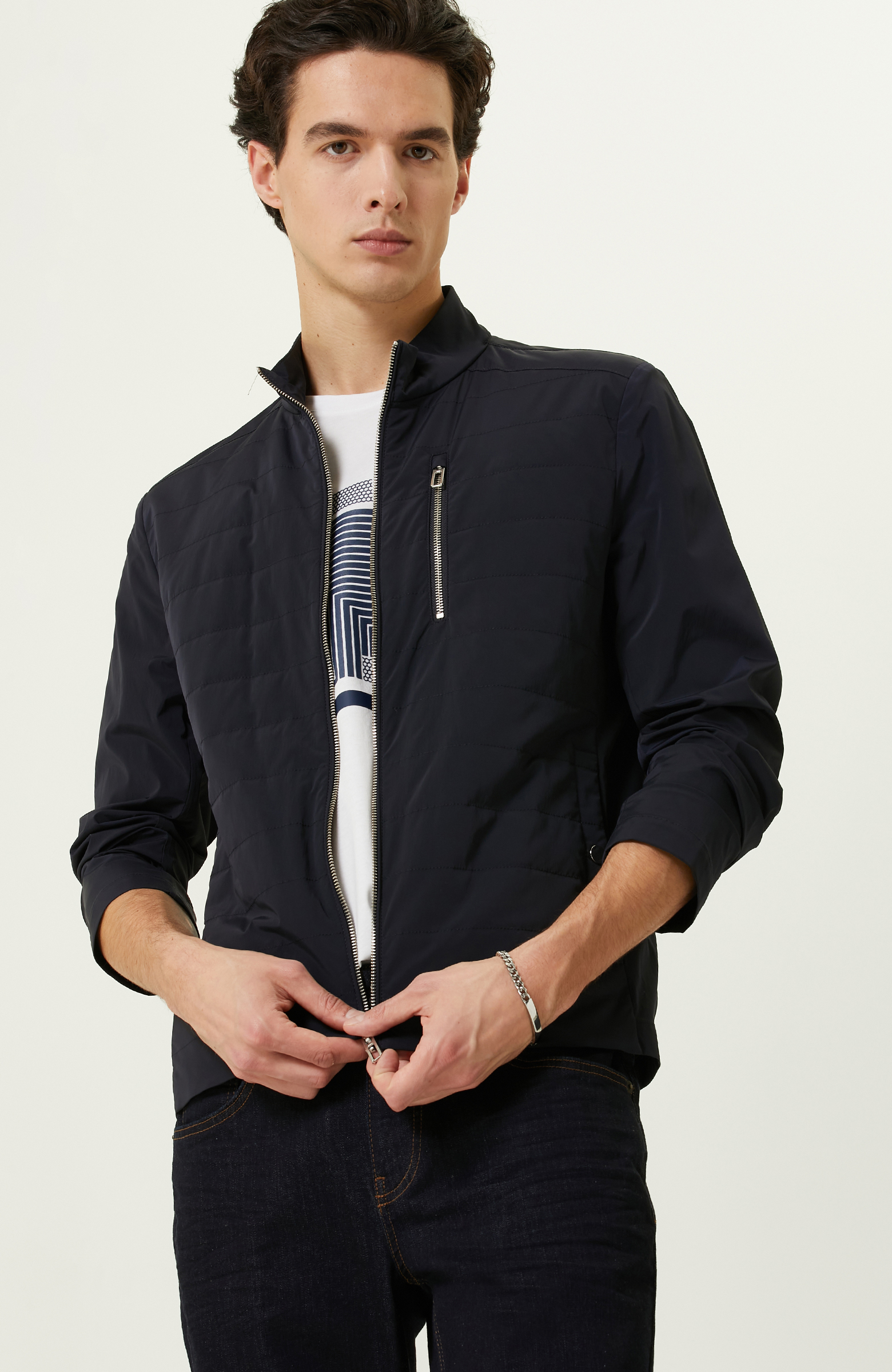 Lacivert Dik Yaka Mont