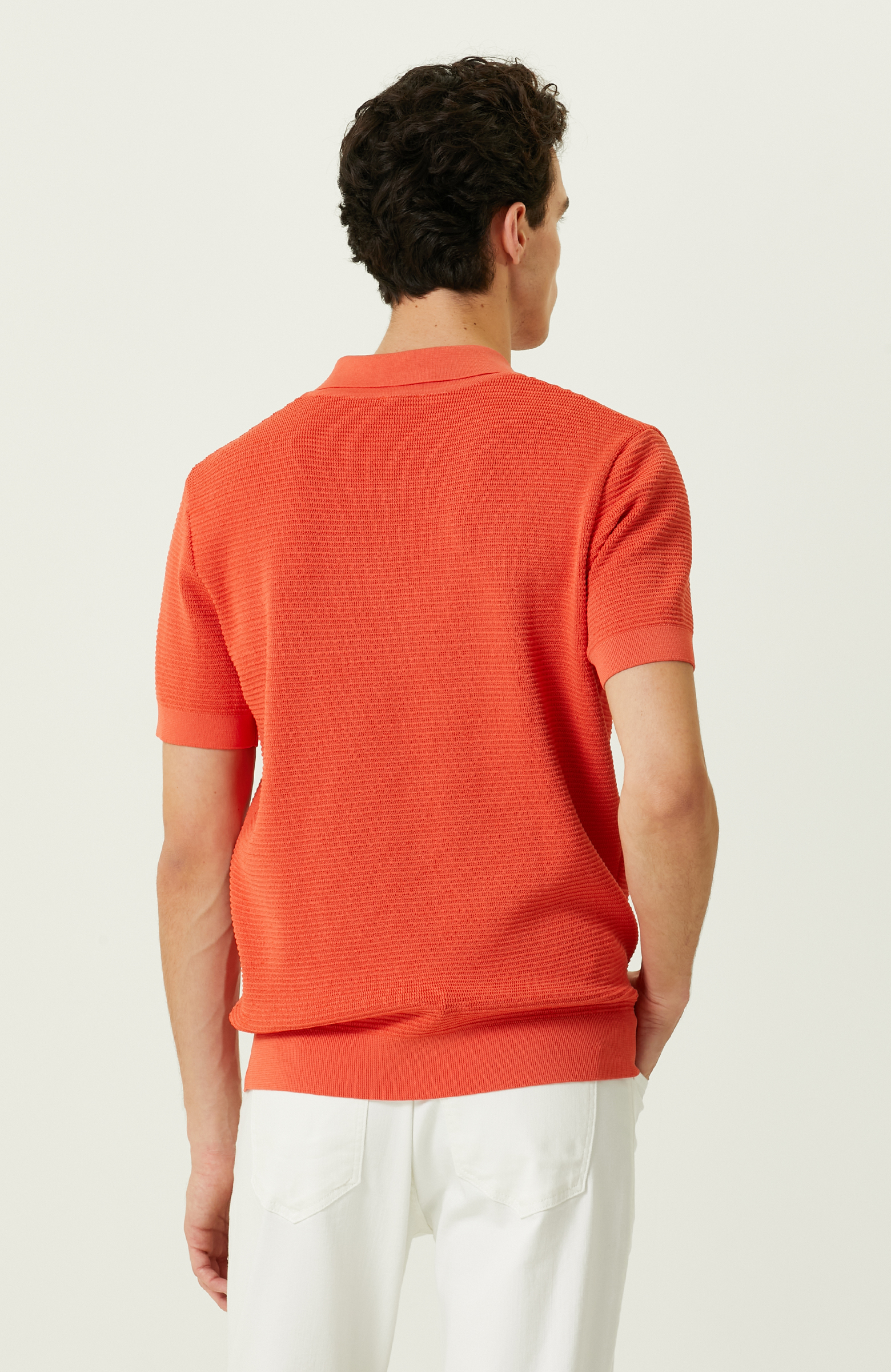 Turuncu Polo Yaka Kısa Kollu Triko Kazak