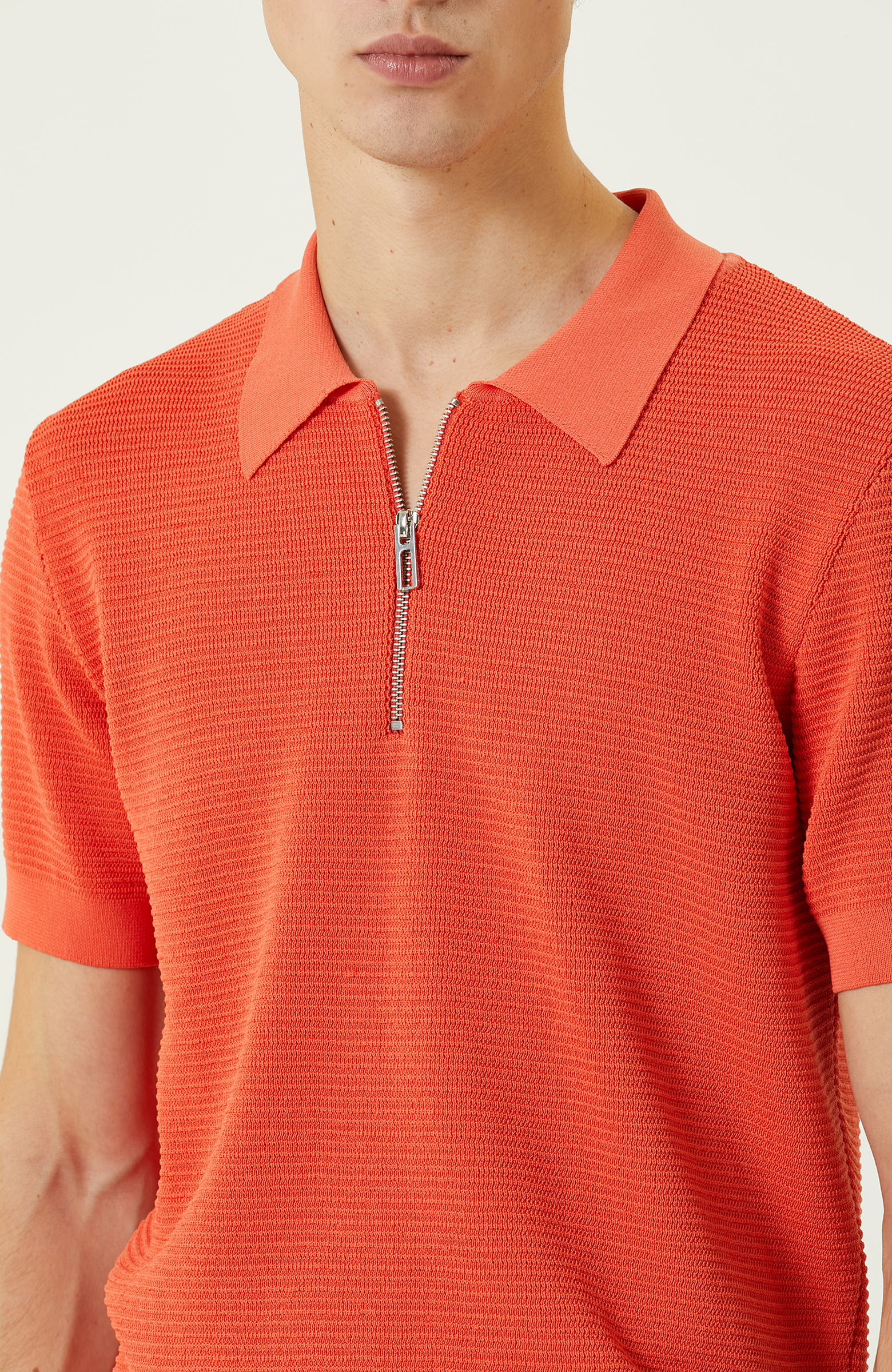 Turuncu Polo Yaka Kısa Kollu Triko Kazak