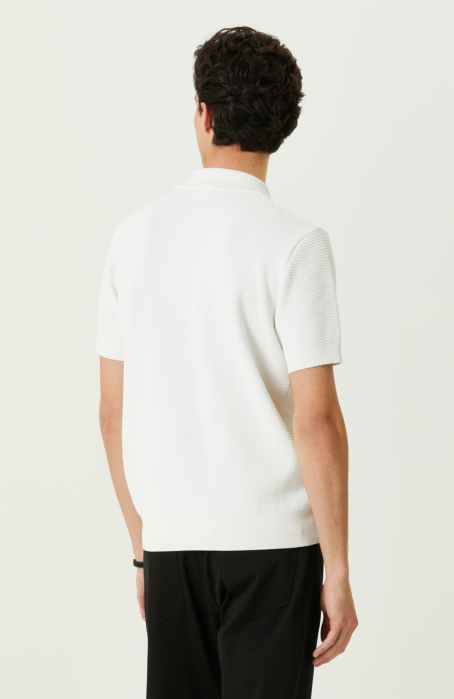 Ekru Polo Yaka Kısa Kollu Triko Kazak