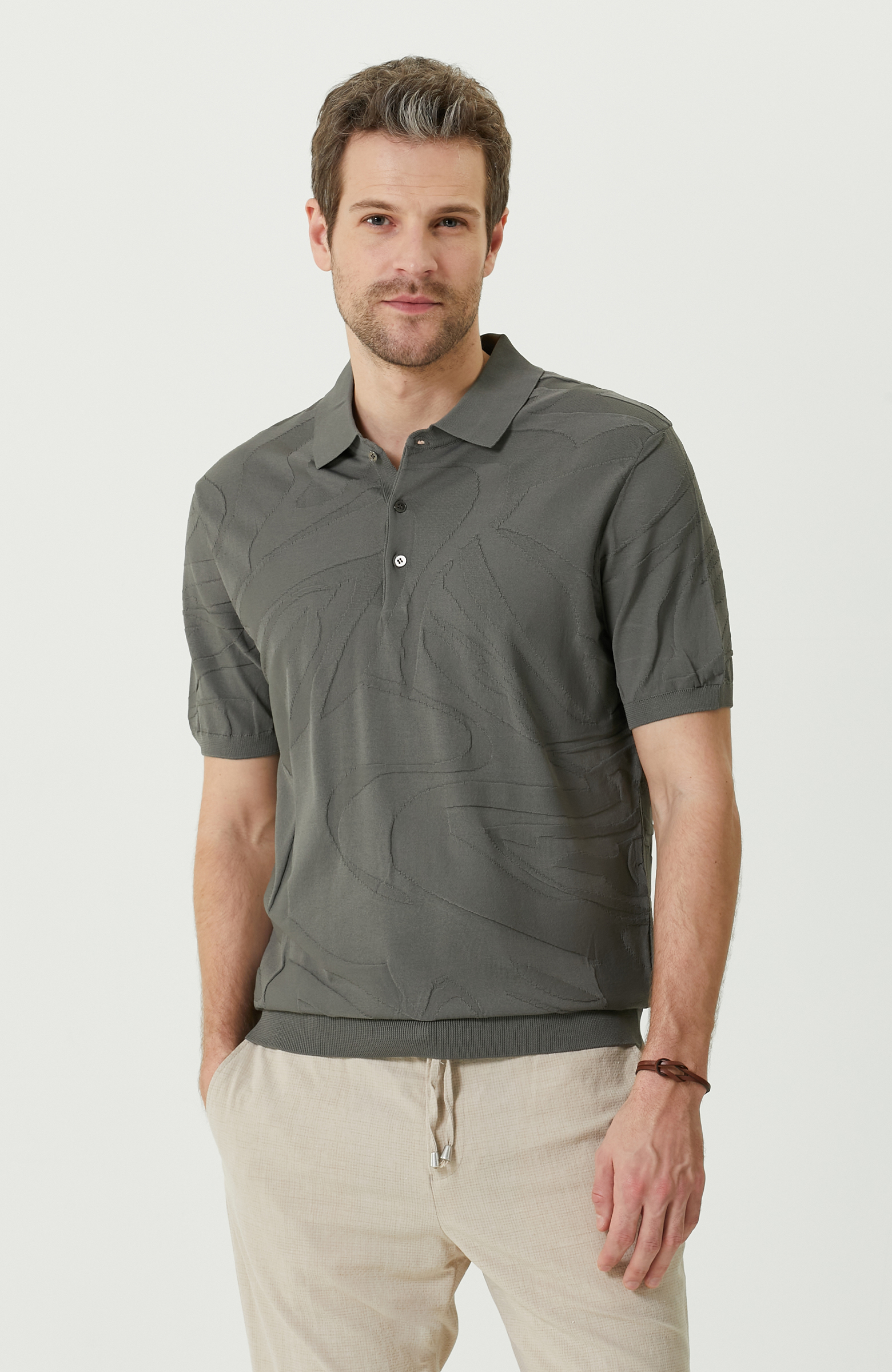 N-Tech Haki Polo Yaka Jakarlı Triko