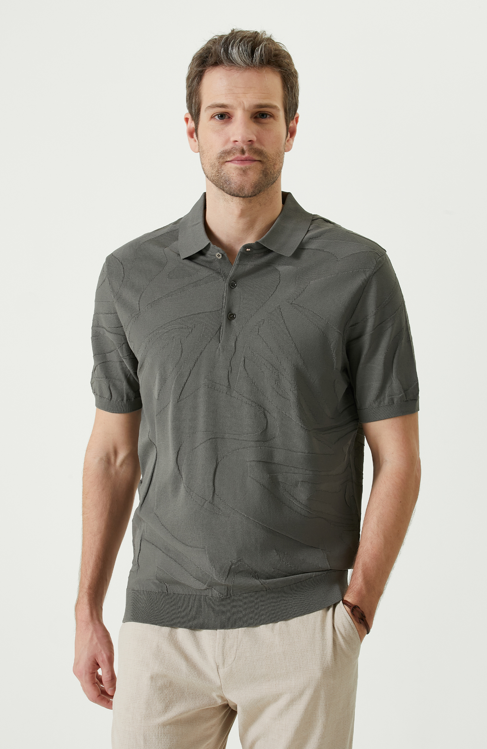 N-Tech Haki Polo Yaka Jakarlı Triko