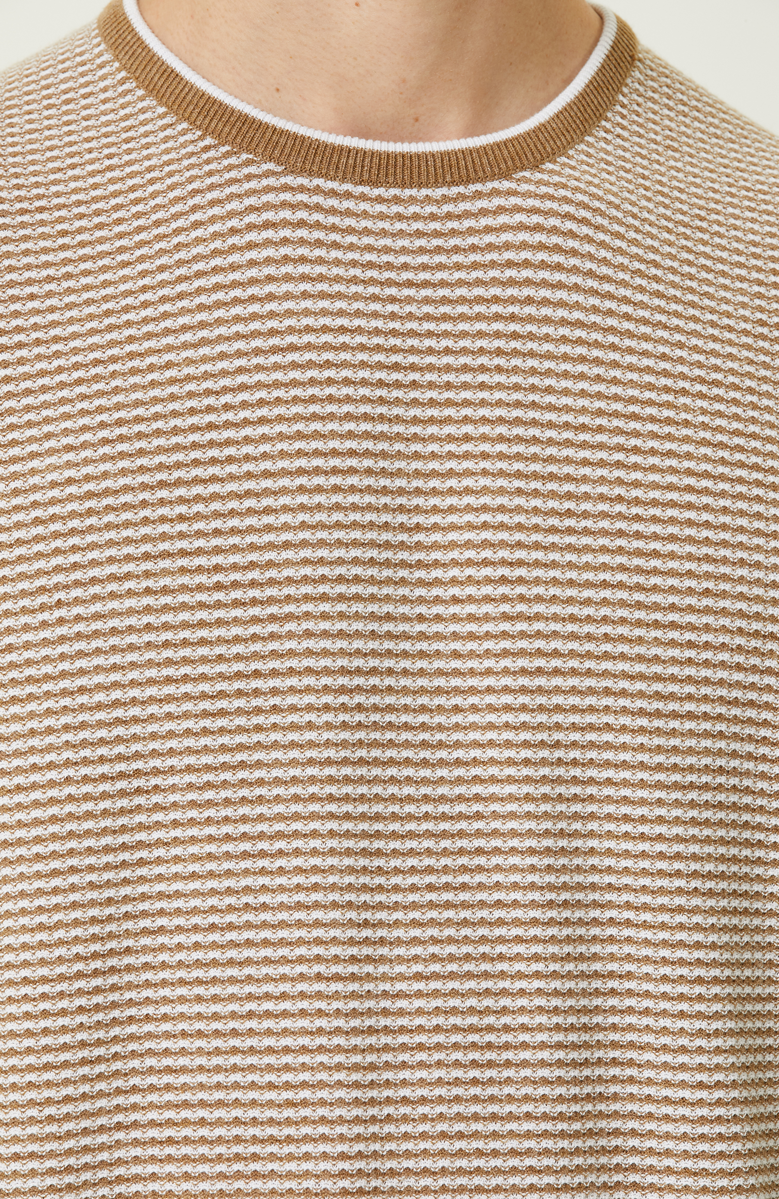 Camel Çizgili Kısa Kollu Triko Kazak