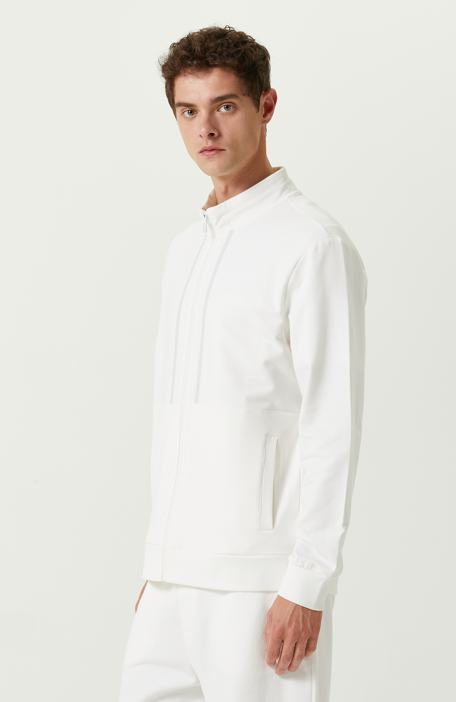 N-Tech Fermuar Detaylı Ekru Sweatshirt