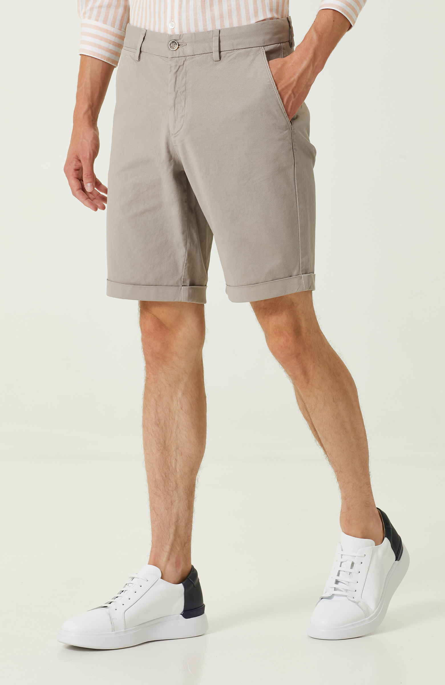 Bej Diyagonal Duble Paça Şort