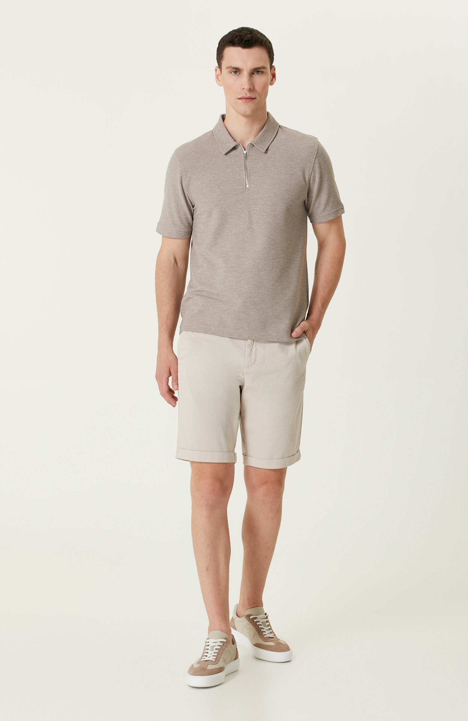 Taş Rengi Duble Paça Şort